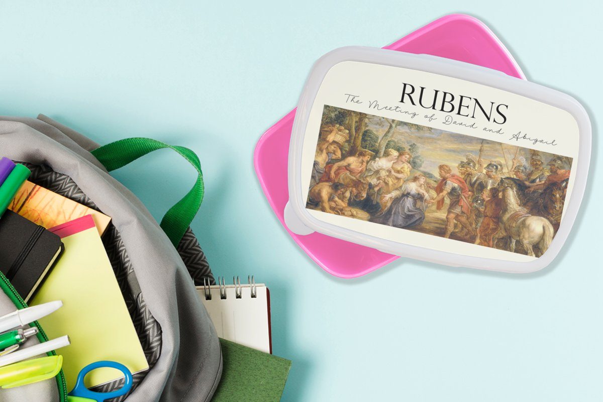 MuchoWow Lunchbox Kunststoff Brotbox Das Abigail und von Erwachsene, für Treffen Kunststoff, Meister, Brotdose Rubens Kinder, Mädchen, David - Alte (2-tlg), - rosa Snackbox