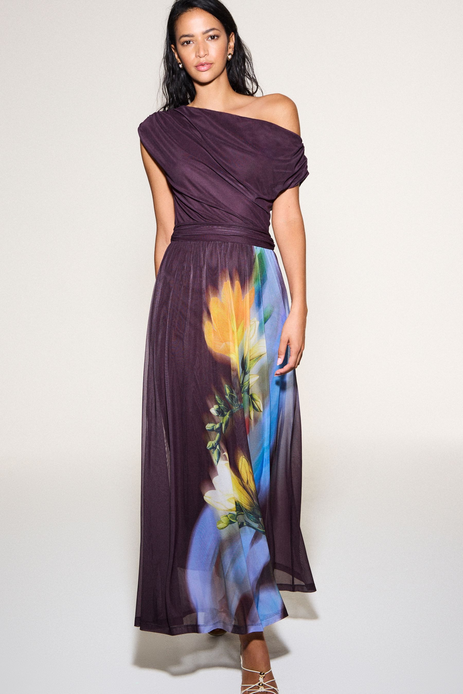 Next Midikleid Schulterfreies Midikleid mit Mesh (1-tlg)