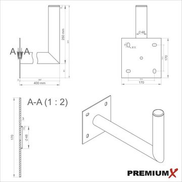 PremiumX 40cm Wandhalter Stahl verzinkt SAT Antenne 40 cm + Schraubensatz SAT-Halterung