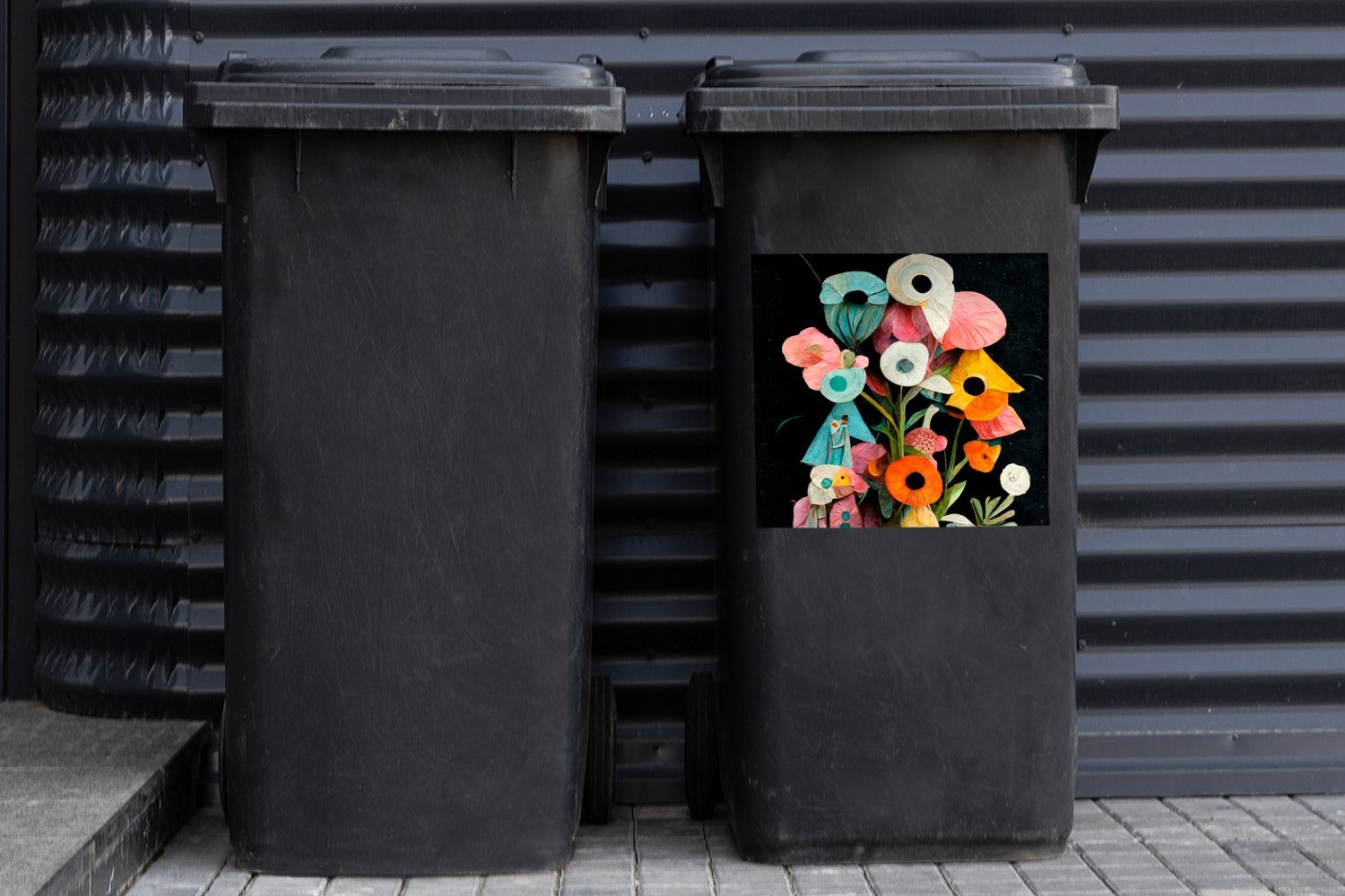 MuchoWow Wandsticker St), - Vase - (1 - Mülltonne, Blumen Abfalbehälter Farben Sticker, Mülleimer-aufkleber, Blumenstrauß Container