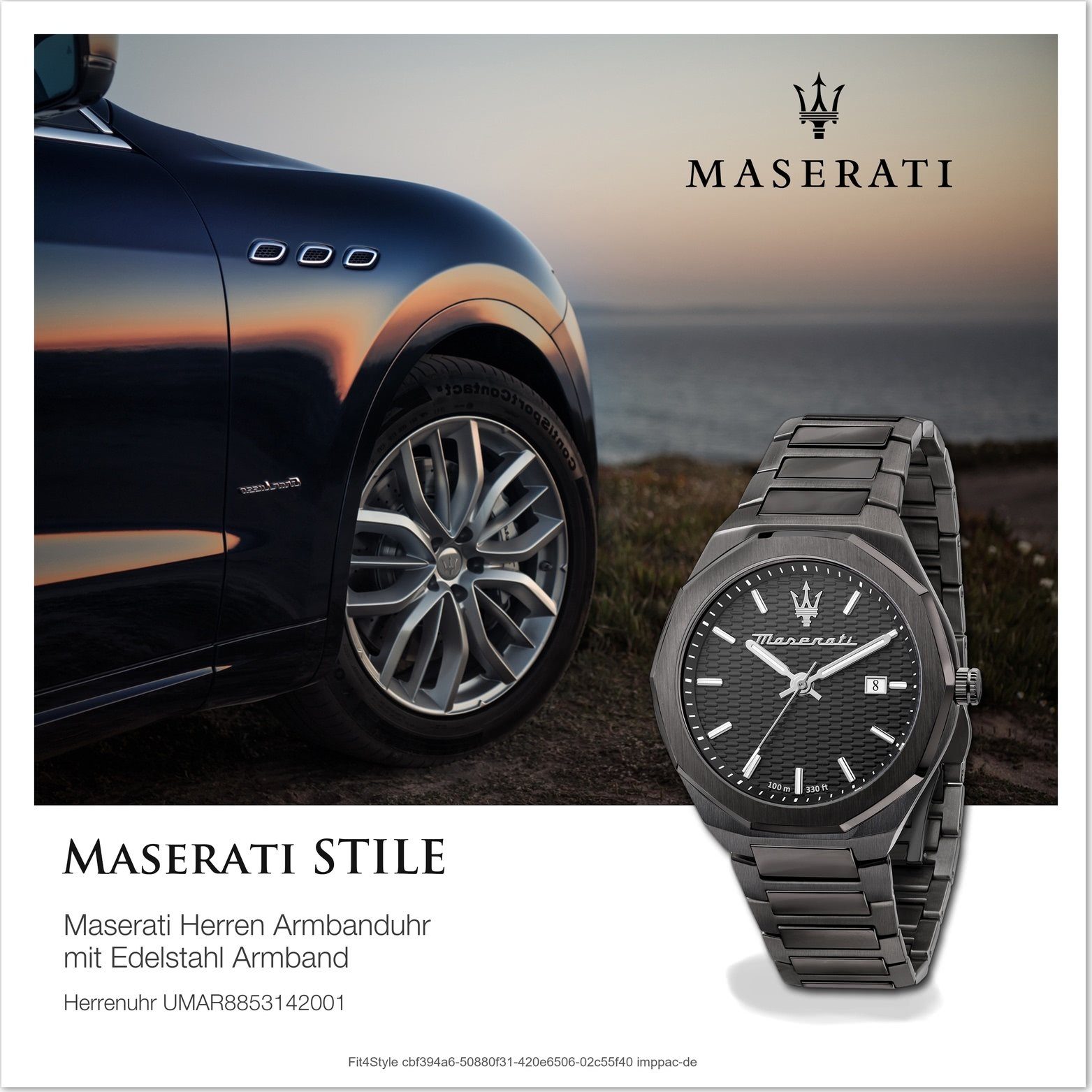 MASERATI Quarzuhr Herrenuhr Armband-Uhr, Edelstahlarmband, Gehäuse, rundes Edelstahl groß schwarz 45mm) Maserati (ca