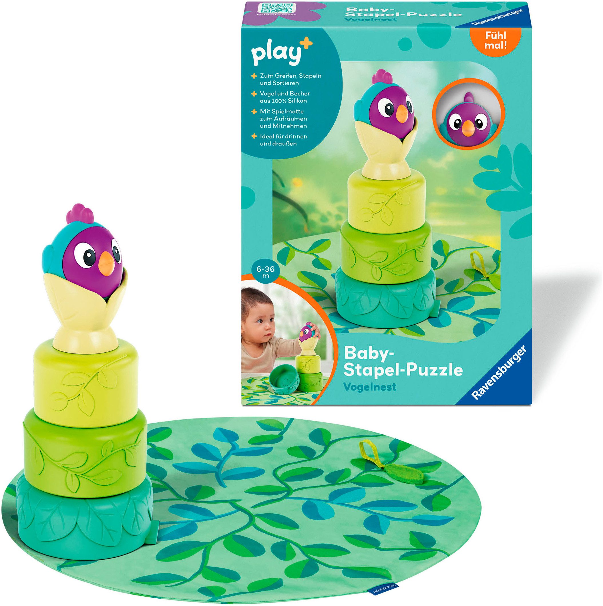Stapelspielzeug Play+ Baby-Stapel-Puzzle: Vogelnest