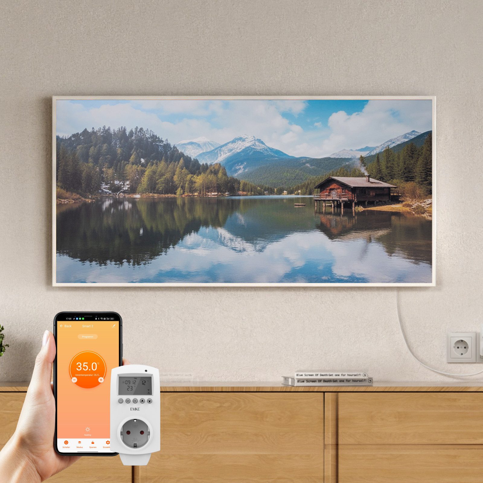 EMKE Infrarotheizung Infrarot-Bildheizung mit Kunstdruck, 300-1200 W, mit Thermostat