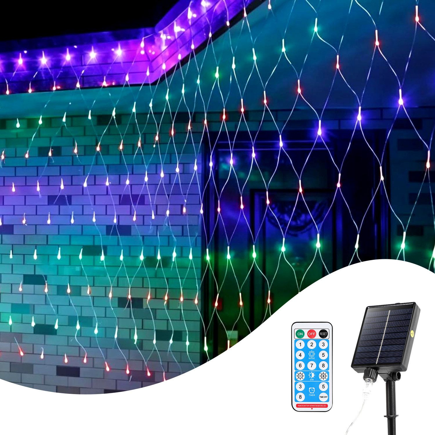 Clanmacy LED-Lichternetz Solar Lichternetz Lichtervorhang 8 Modi-Speicherfunktion IP44 Party