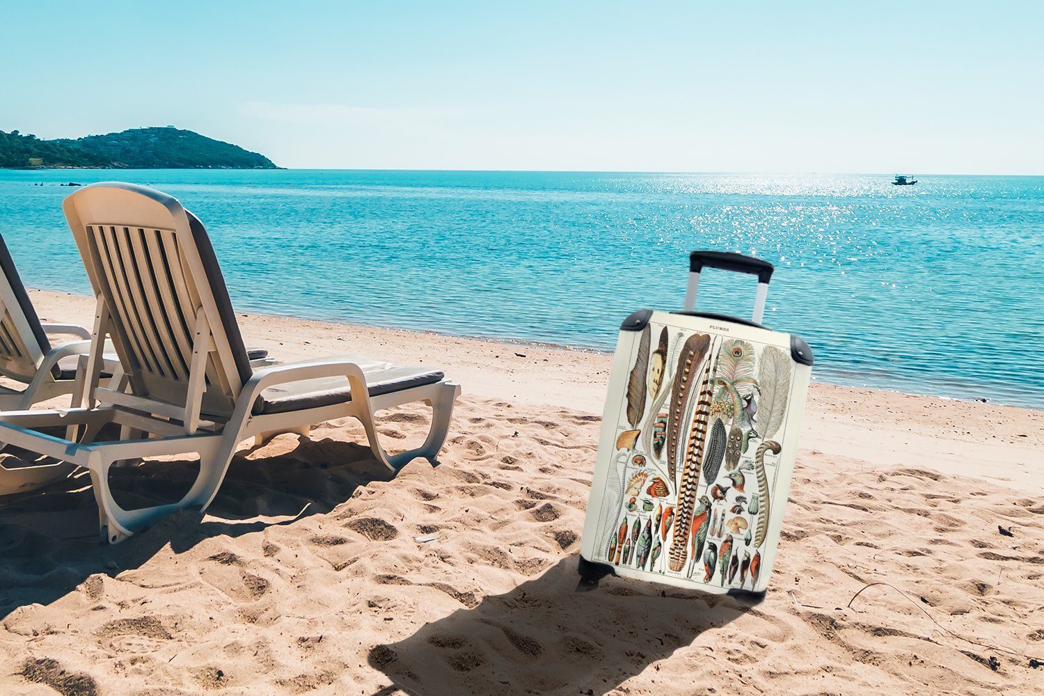 MuchoWow Handgepäckkoffer Federn - Tiere Reisetasche Trolley, mit Vögel, Ferien, Rollen, - rollen, Handgepäck Reisekoffer für 4