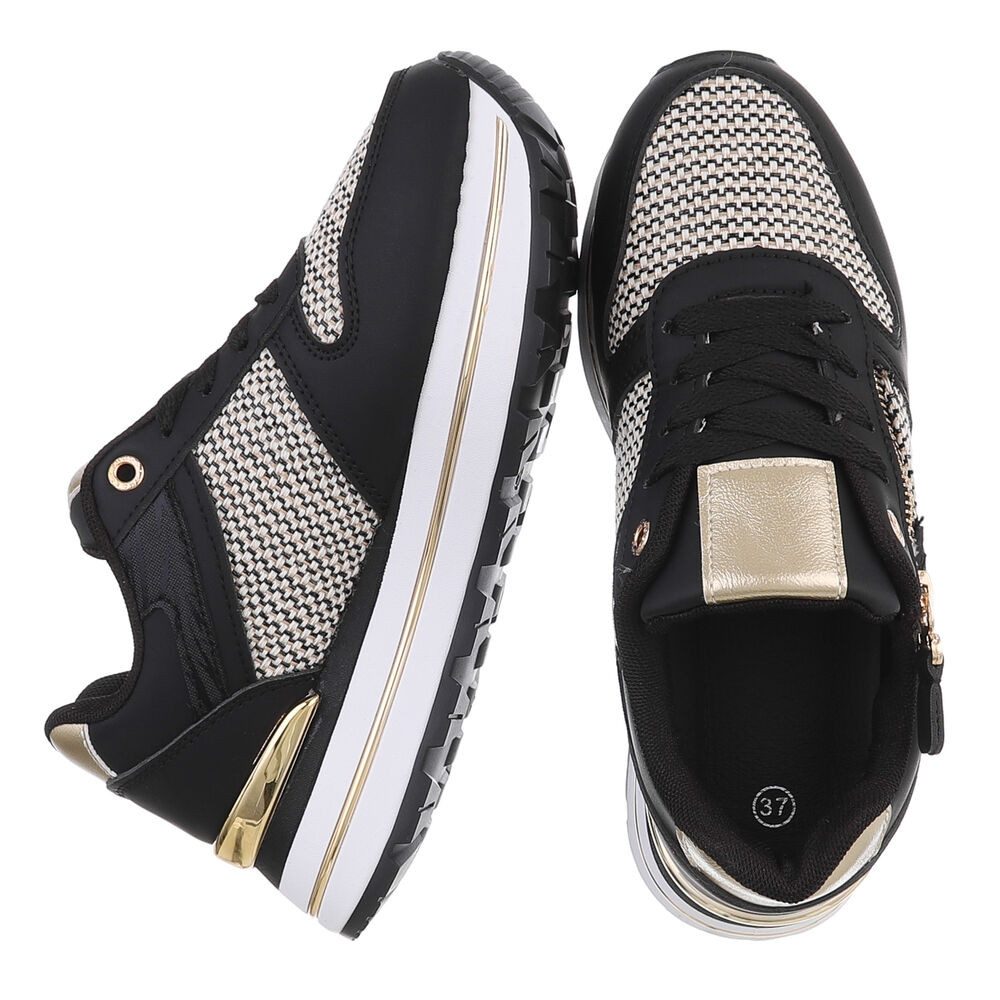 Ital-Design Stylischer Sneaker mit Reißverschluss für Damen Sneaker (91260961) Keilabsatz/Wedge Sneakers Low in Schwarz