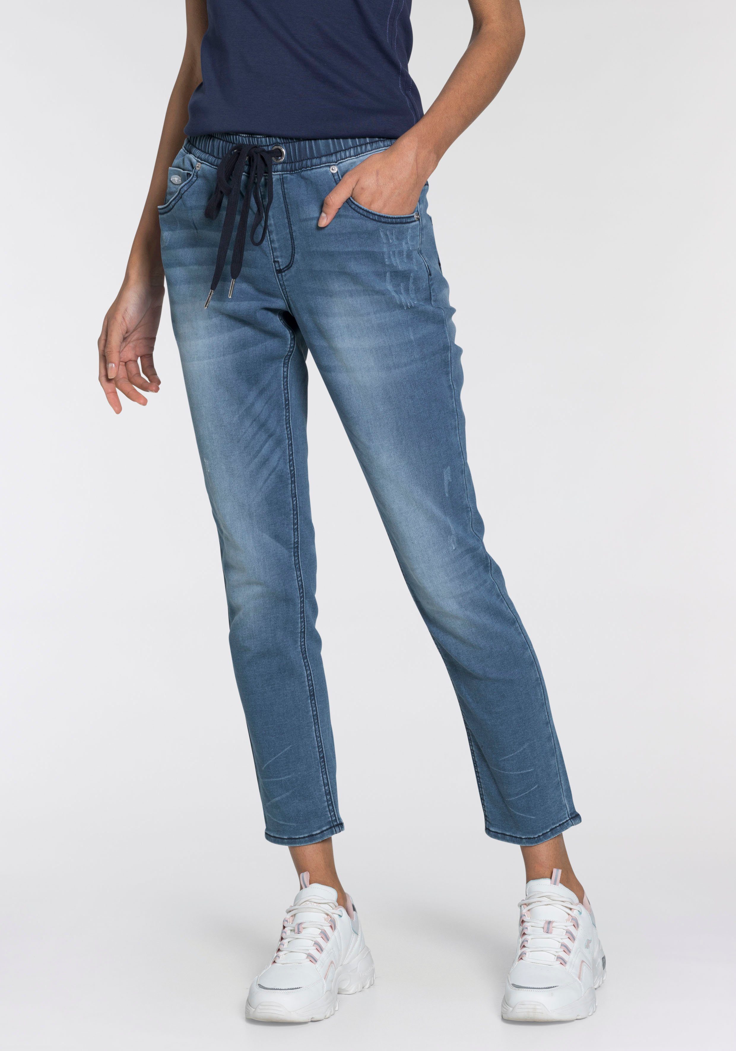 KangaROOS Jogg Pants 7/8 JOGG-DENIM weites Bein, mit Used-Waschung, hohe Leibhöhe, 7/8-Länge