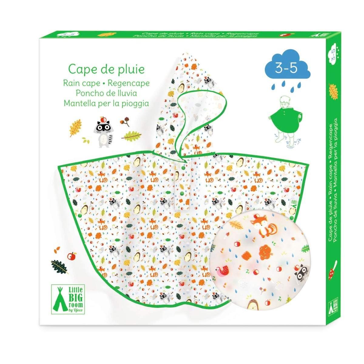 DJECO Regenponcho Regencape mit Kapuze für Kinder von 3-5 Jahren