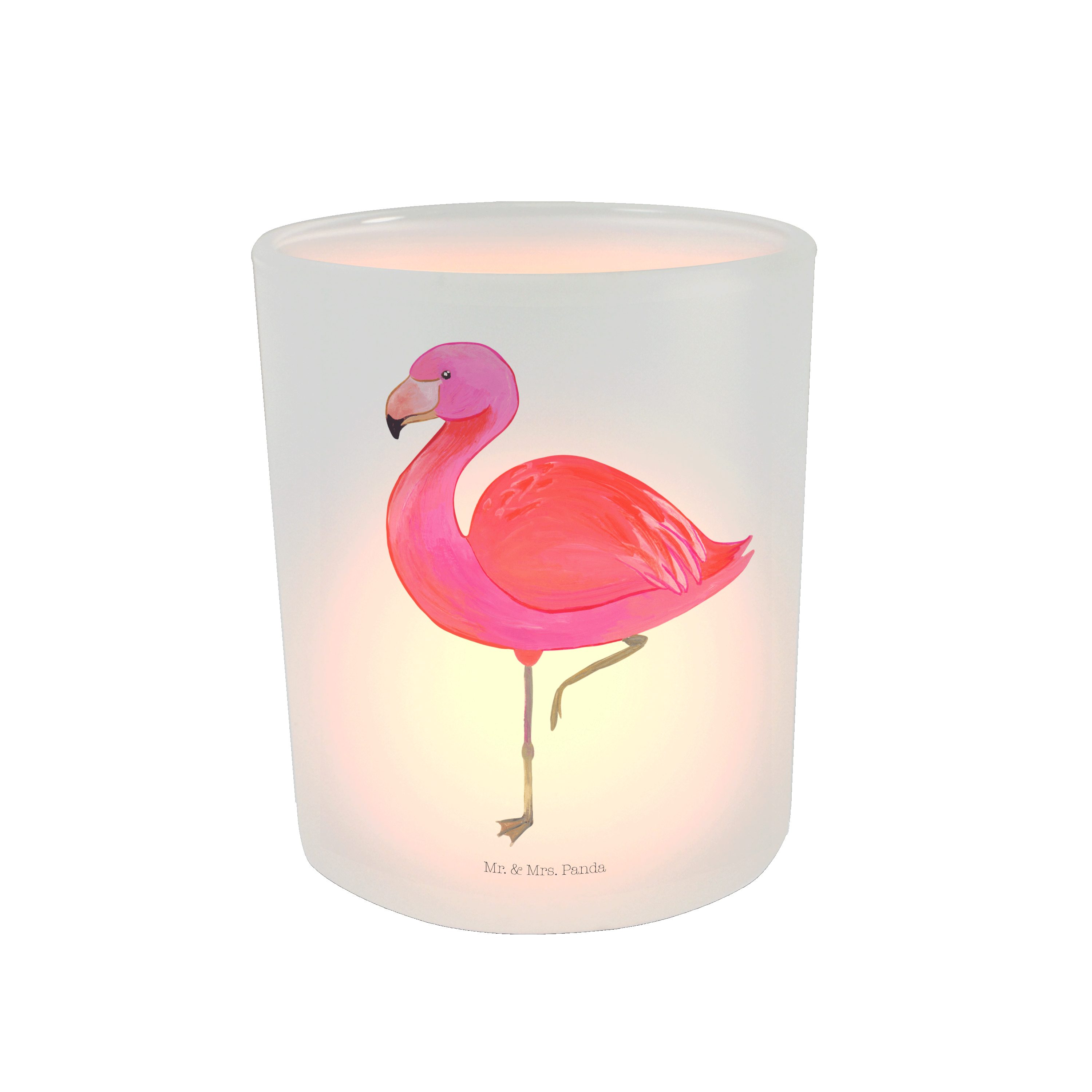 Mr. & Mrs. Panda Windlicht Flamingo classic - Transparent - Geschenk, Spruch, Tochter, Stolz, Te (1 St)