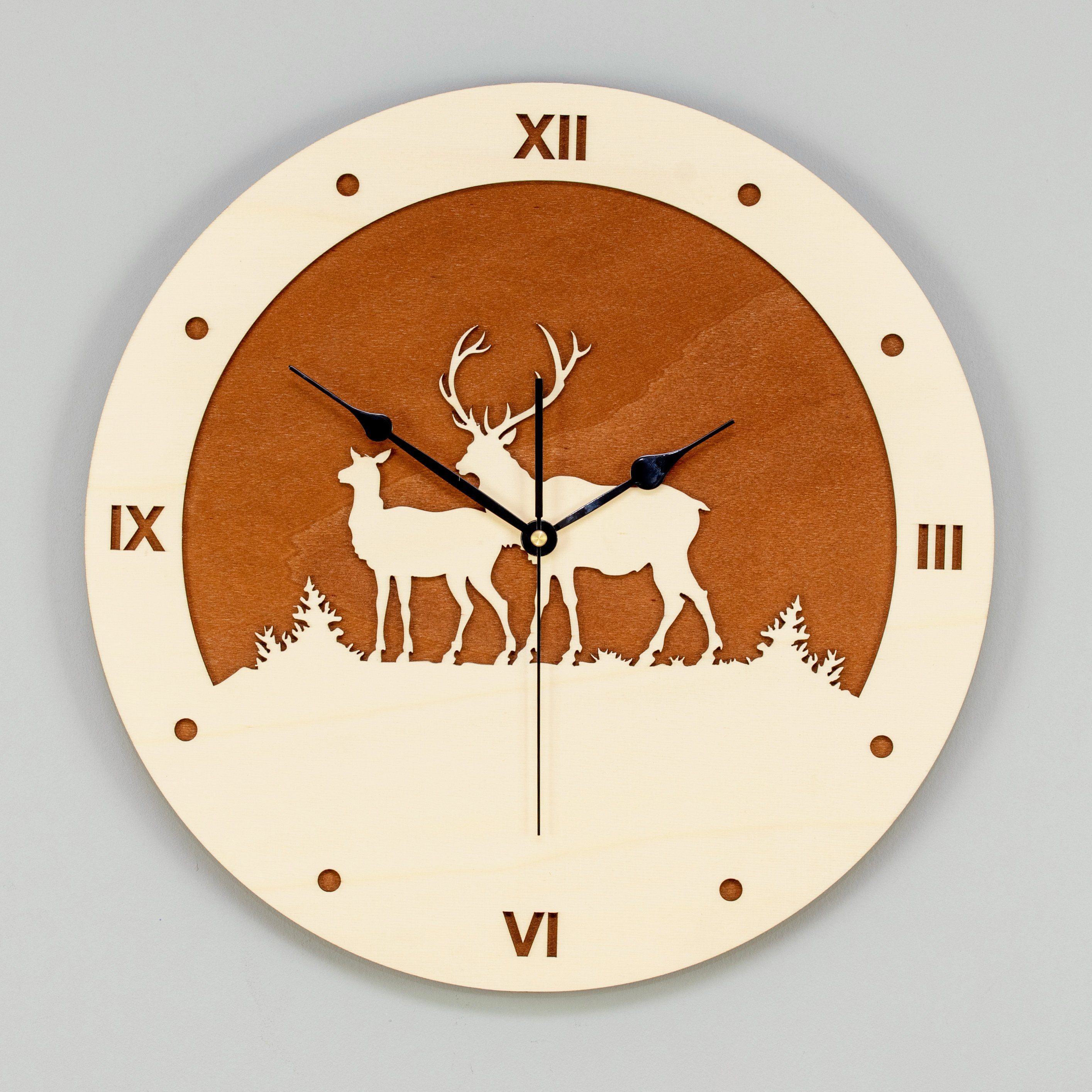 DEKORATIVE STIl ORNAMENTI SKANDINAVISCHE WALD, UHR, GROSSE, Wanduhr HIRSCH, RUSTIKALER