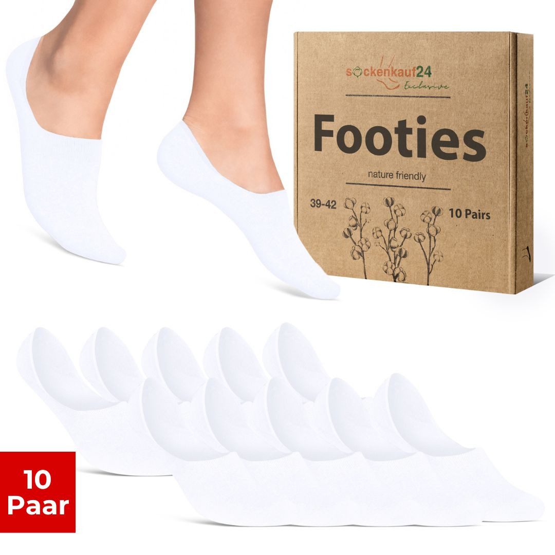 sockenkauf24 Füßlinge 10 Paar Füßlinge aus gekämmter Baumwolle Damen & Herren (Weiß, 43-46) Sneaker Socken ohne drückende Naht (Exclusive Line) - 70103T WP