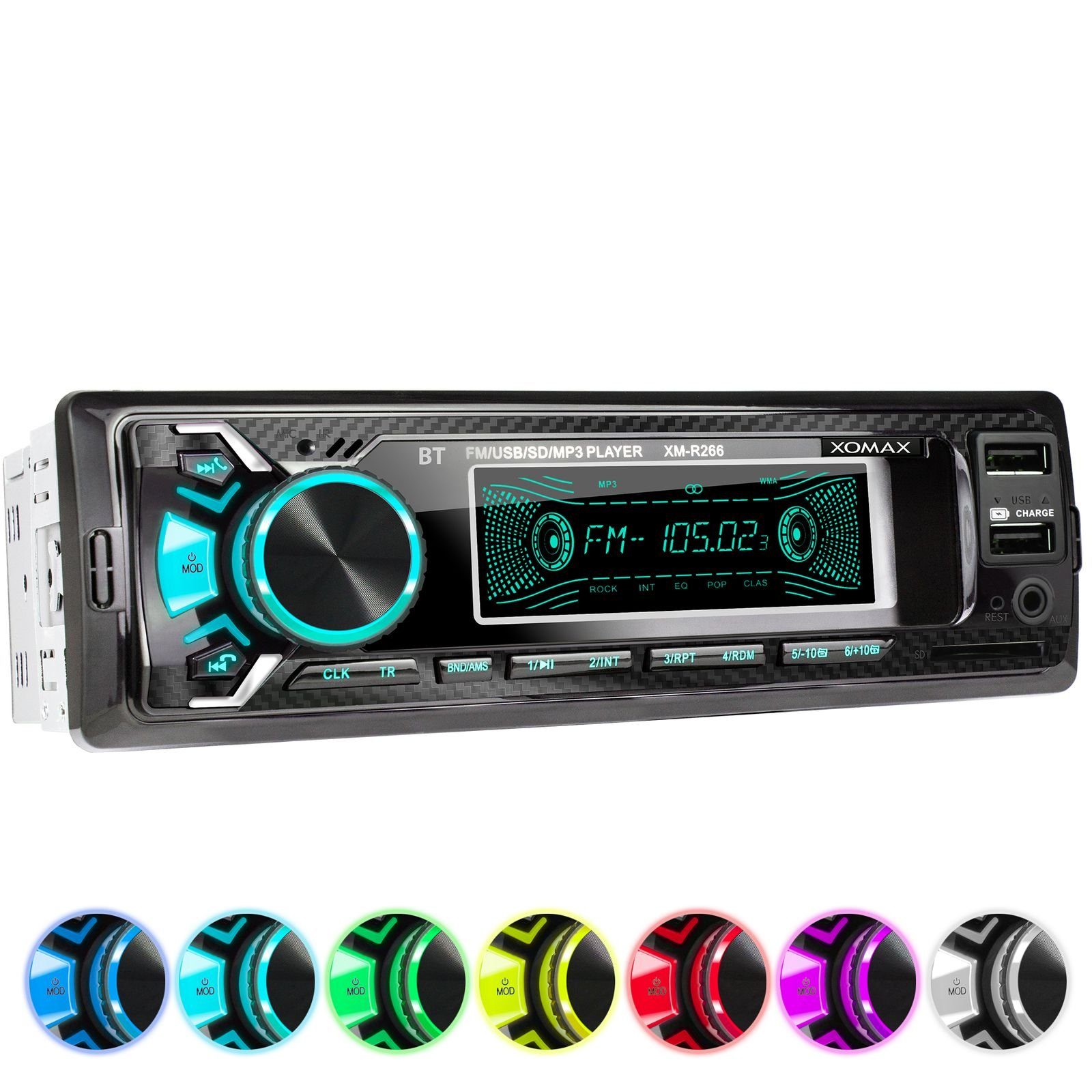 XOMAX XM-R266 Autoradio AUX mit 1 2x IN, Autoradio SD, USB, DIN Bluetooth