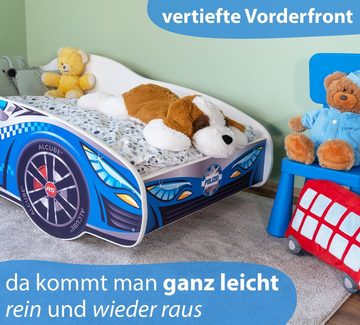 Alcube Autobett Racer I BESTSELLER! (Komplett-Set Bett mit Matratze und Lattenrost), Kinderbett 70x140 cm PKW Polizei,Rennwagen-Design Autobett 70x140 cm