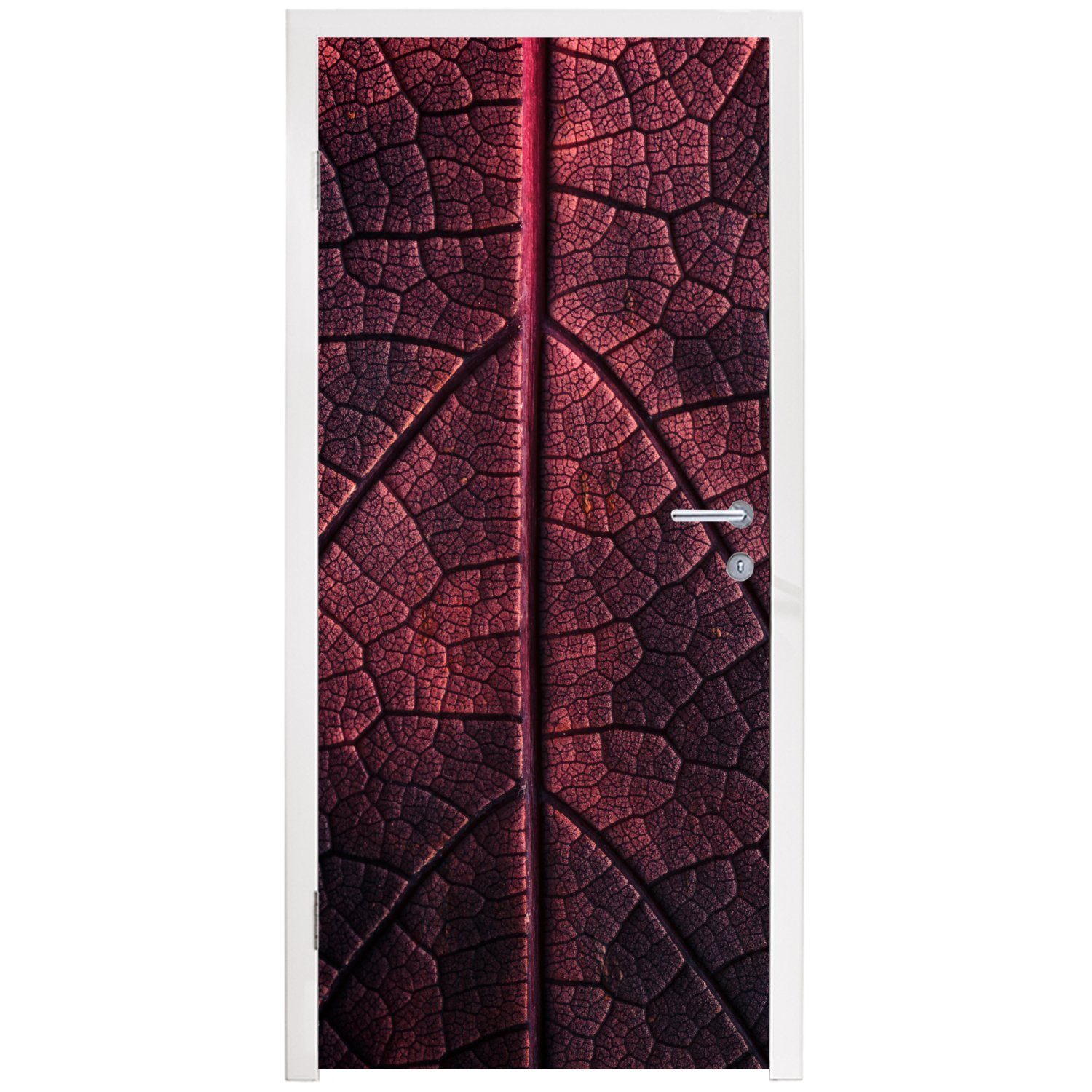 MuchoWow Türtapete Tür, - Rot Pflanze, für - Blätter (1 St), Fototapete Abstrakt - bedruckt, 75x205 cm Türaufkleber, Matt