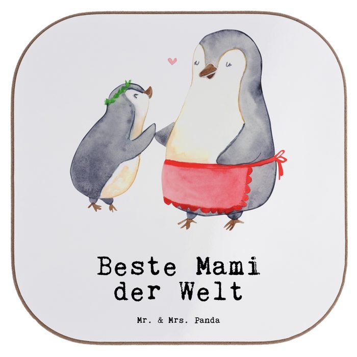 Mr. & Mrs. Panda Getränkeuntersetzer Pinguin Beste Mami der Welt - Weiß - Geschenk Untersetzer Gläser Ma 1-tlg.
