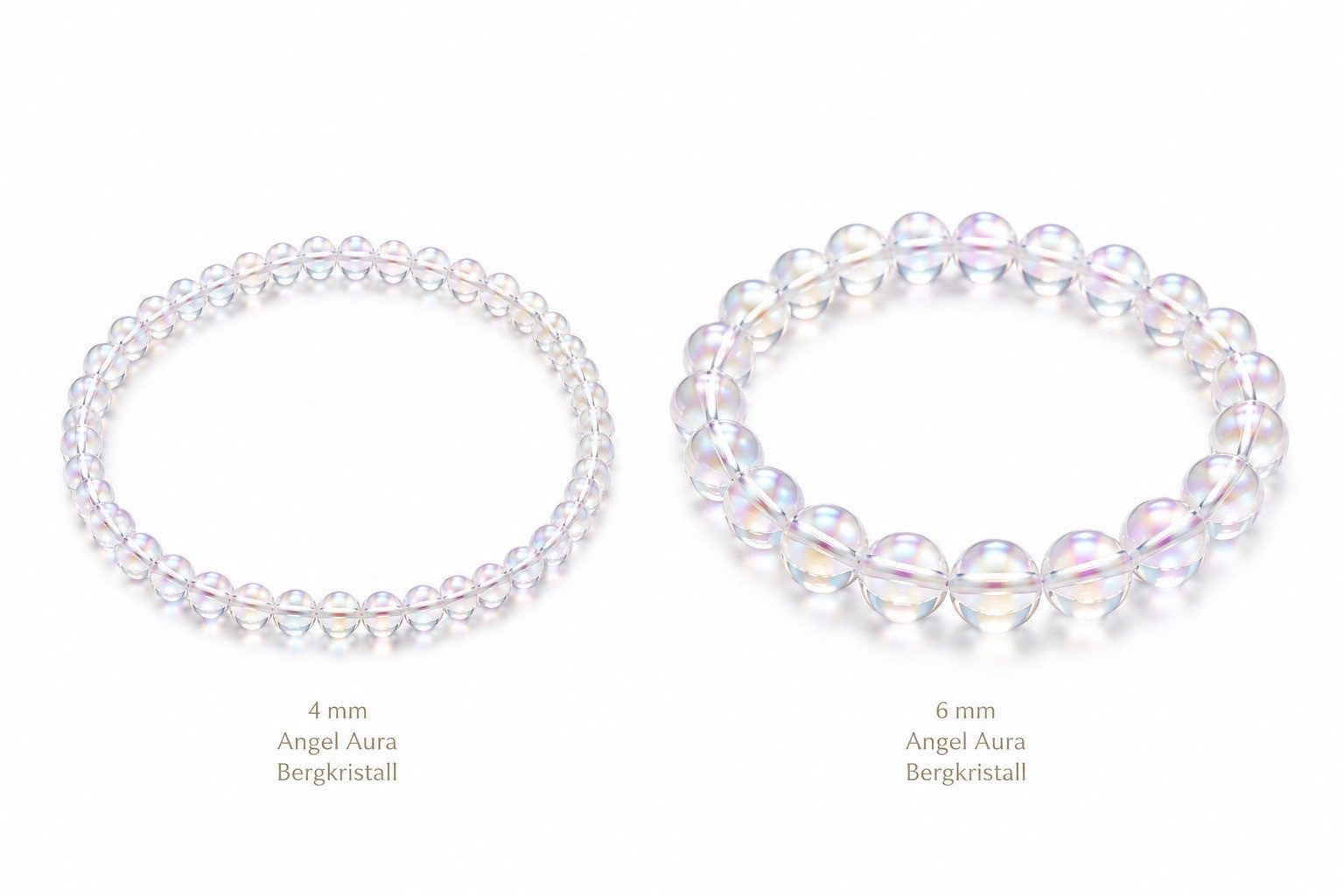 Steinfixx® Armband Angel Aura Perlenarmband – 4 mm oder 6 mm Edelstein Perlen (incl. Edelsteinkarte und Geschenkverpackung, 1-tlg., faszinierender Schimmer), echter Bergkristall veredelt