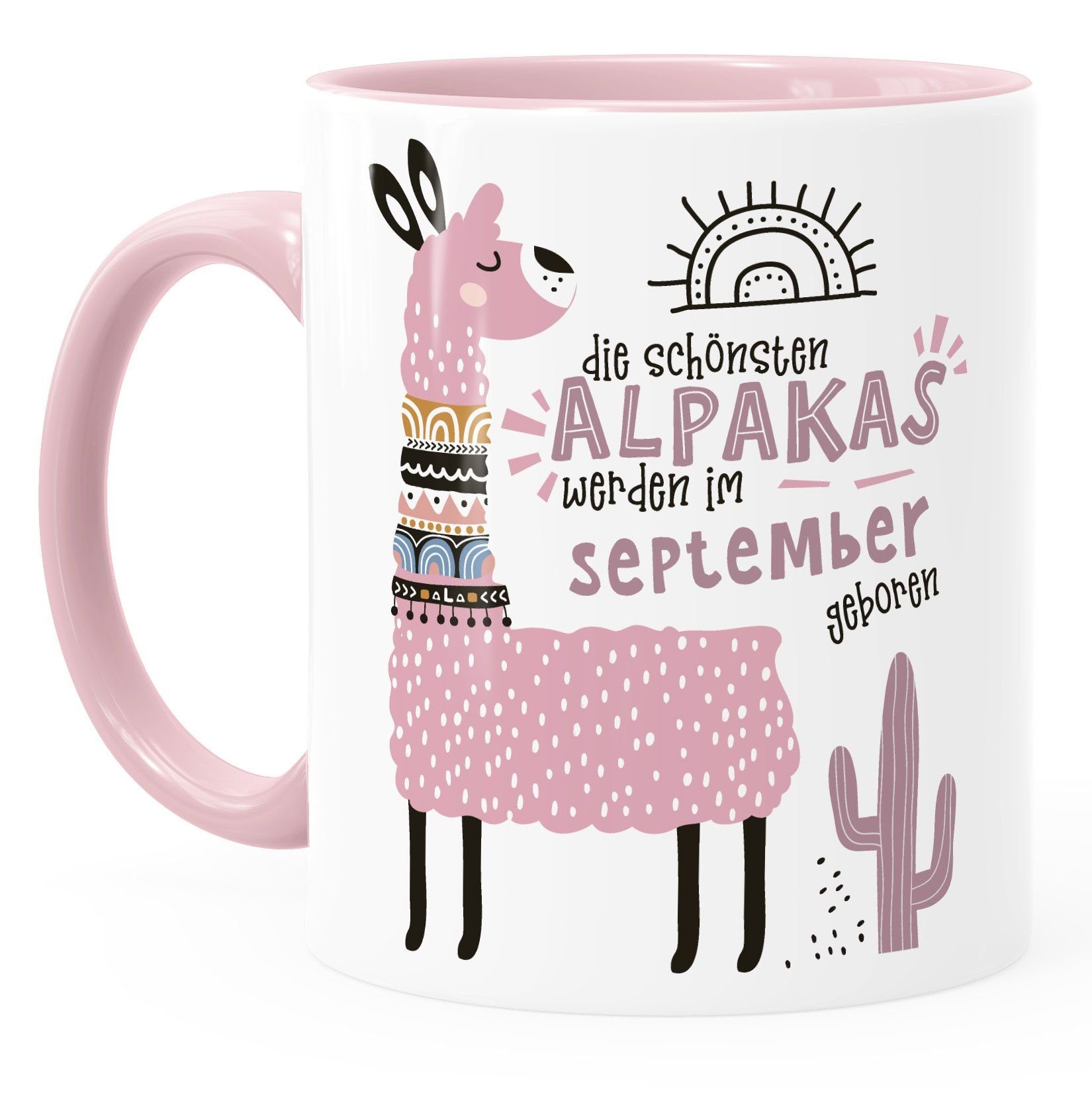 SpecialMe Motiv SpecialMe®, Geburtsmonat Januar-Dezember werden anpassbares individuelle geboren rosa September Alpakas Rosa Kaffee-Tasse Keramik Lama Geburtags-Geschenke im Die Schönsten Tasse