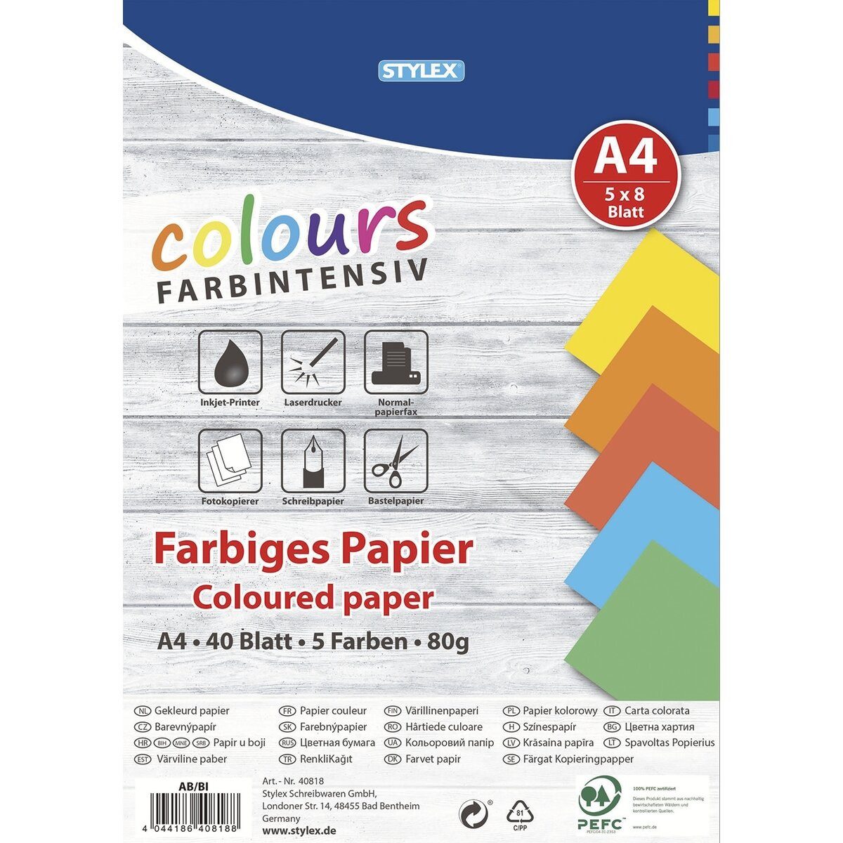 Stylex Schreibwaren Kopierpapier Kopierpapier - A4 80 g/qm 40 Blatt sortiert.