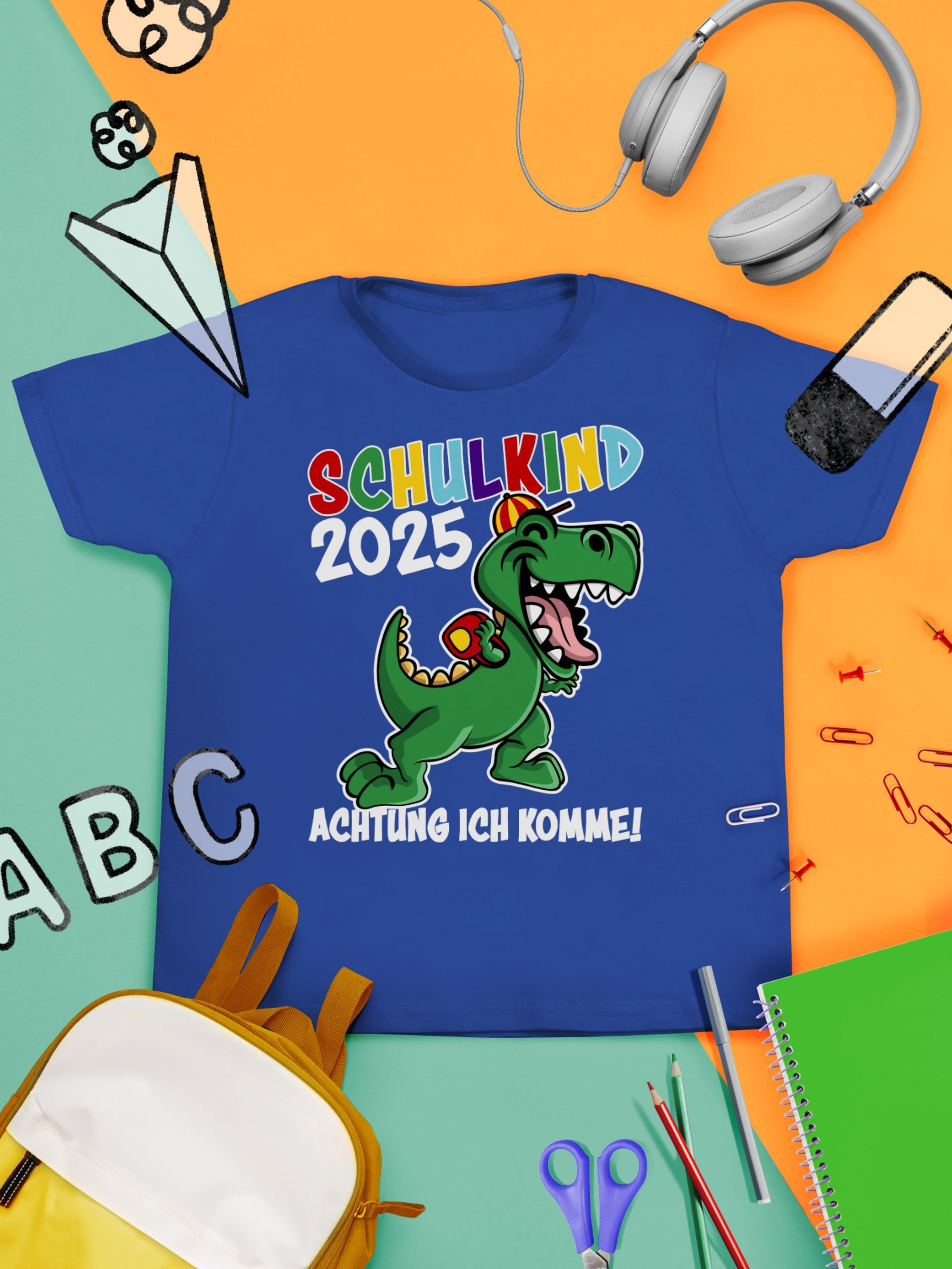 Shirtracer T-Shirt Schulkind 2025 Dino Dinosaurier Einschulung Junge Schulanfang Geschenke