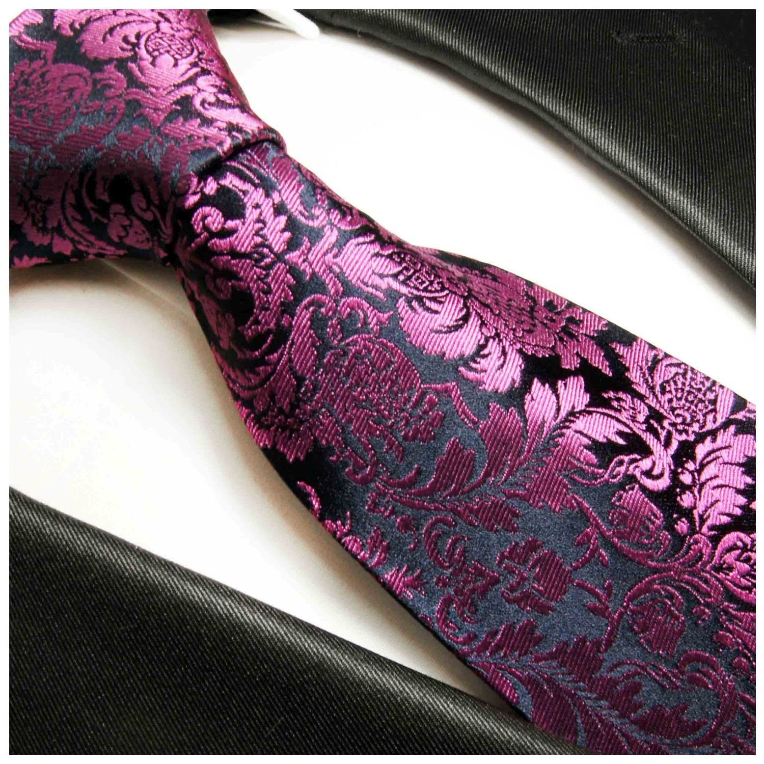 Paul Malone 2-St., Tuch Seidenkrawatte Schmal 100% blau Seide pink (6cm), Einstecktuch) mit Krawatte 688 (Set, modern Krawatte floral Herren mit