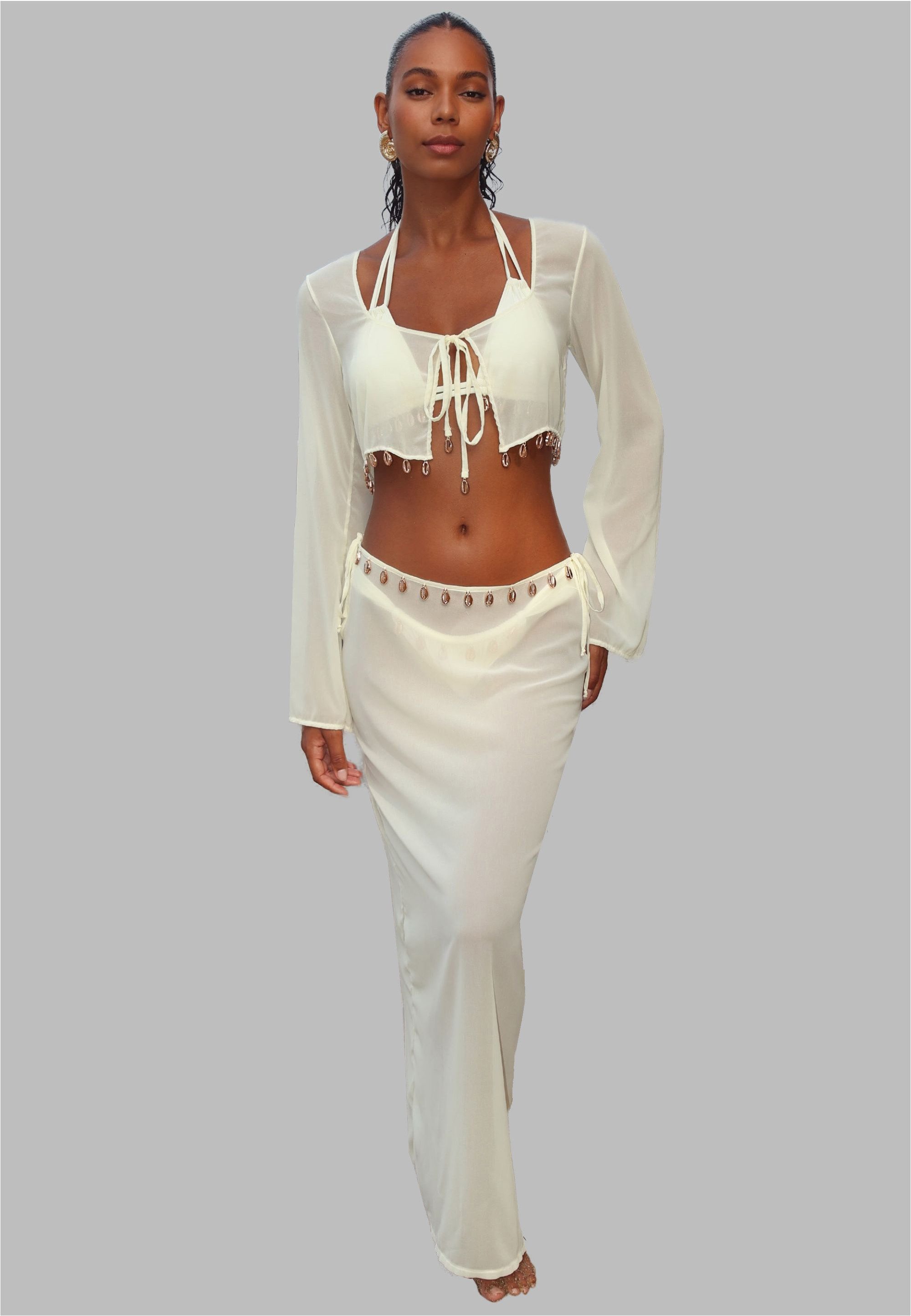 Moda Minx Jerseykleid GOLD SHELLS CHIFFON LONG SKIRT (1-tlg) mit tollen Muschel-Elementen