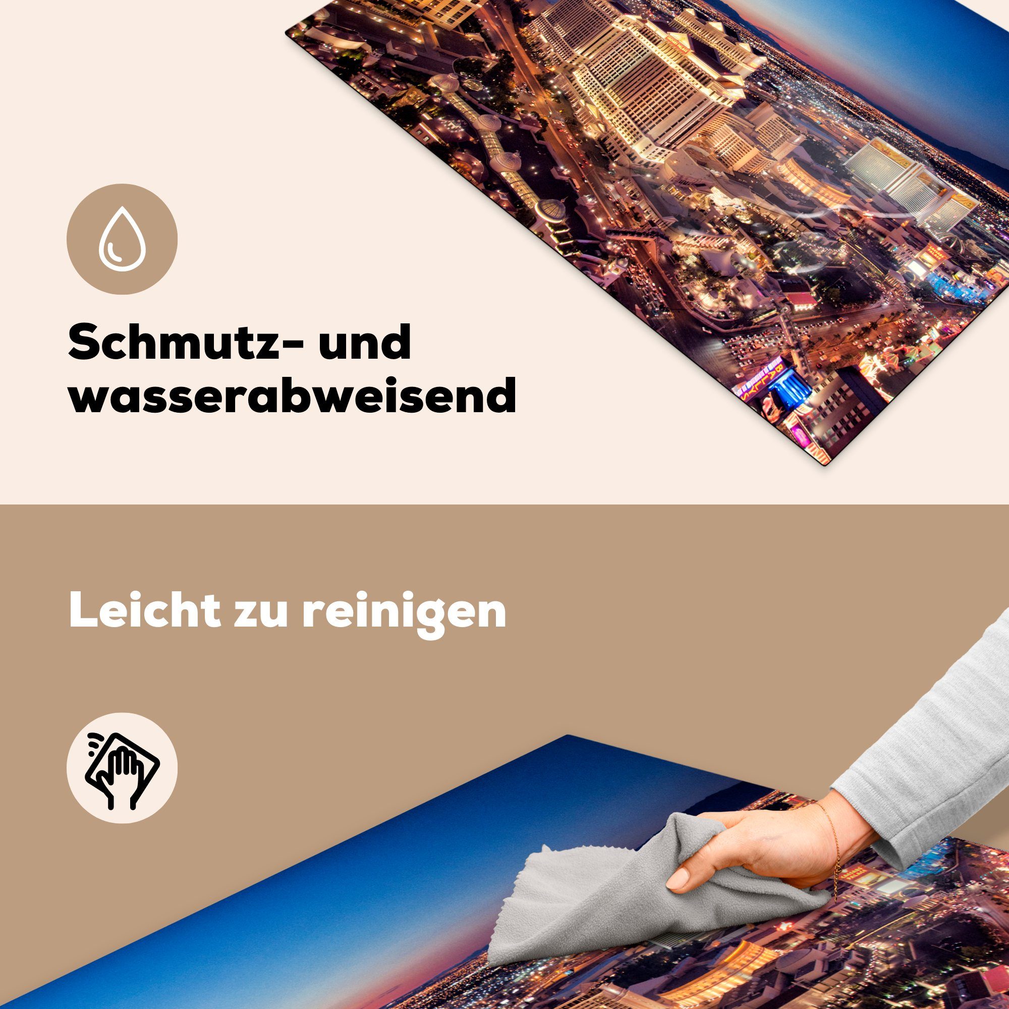 MuchoWow Herdblende-/Abdeckplatte Las Vegas Beleuchtung - Vinyl, für cm, - (1 Schutz Ceranfeldabdeckung 81x52 die Abend, Induktionskochfeld küche, tlg)