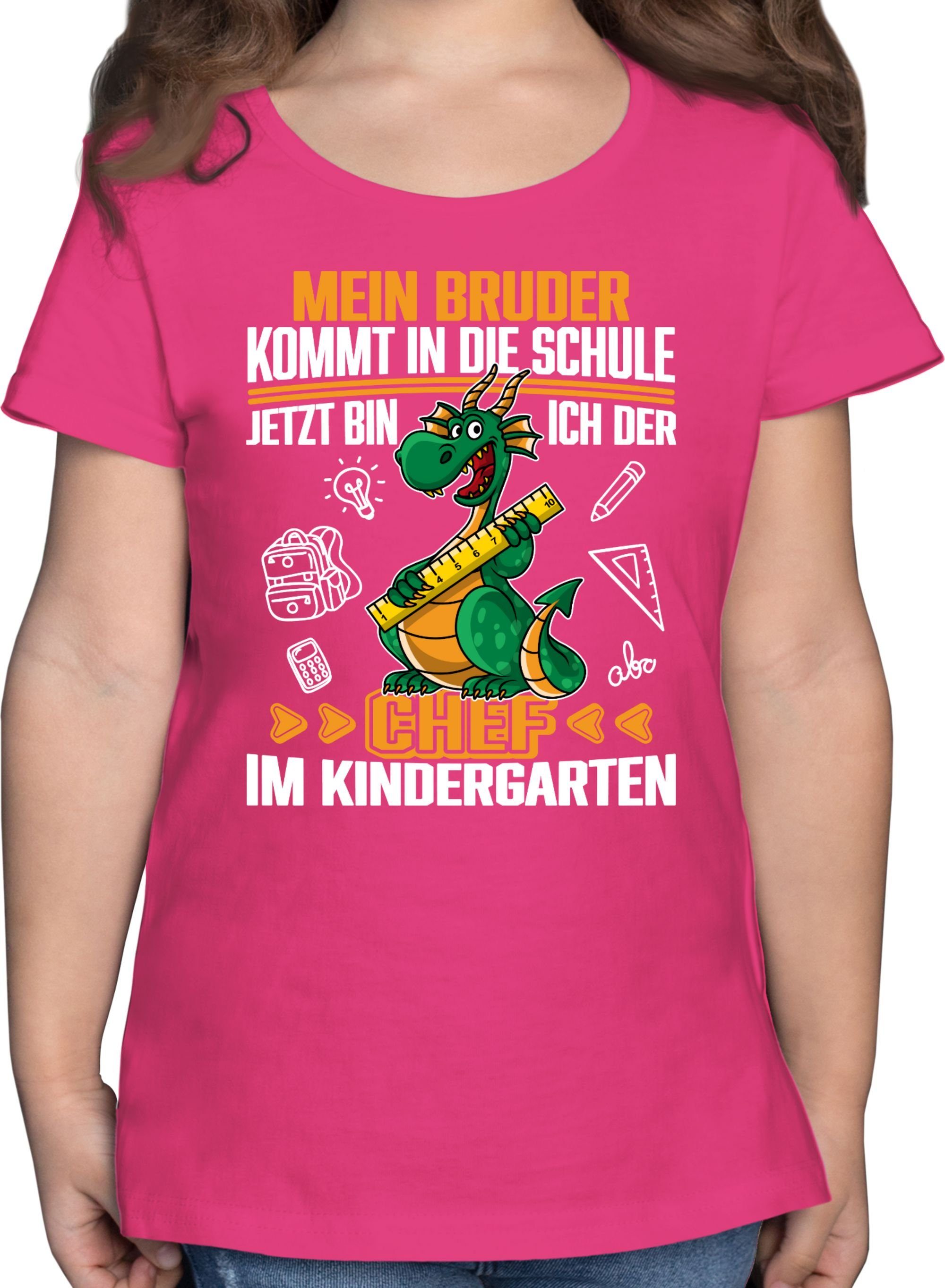 Shirtracer T-Shirt Mein Bruder kommt in die Schule! Jetzt bin ich der Chef im Kindergarte Hallo Kindergarten 1 Fuchsia