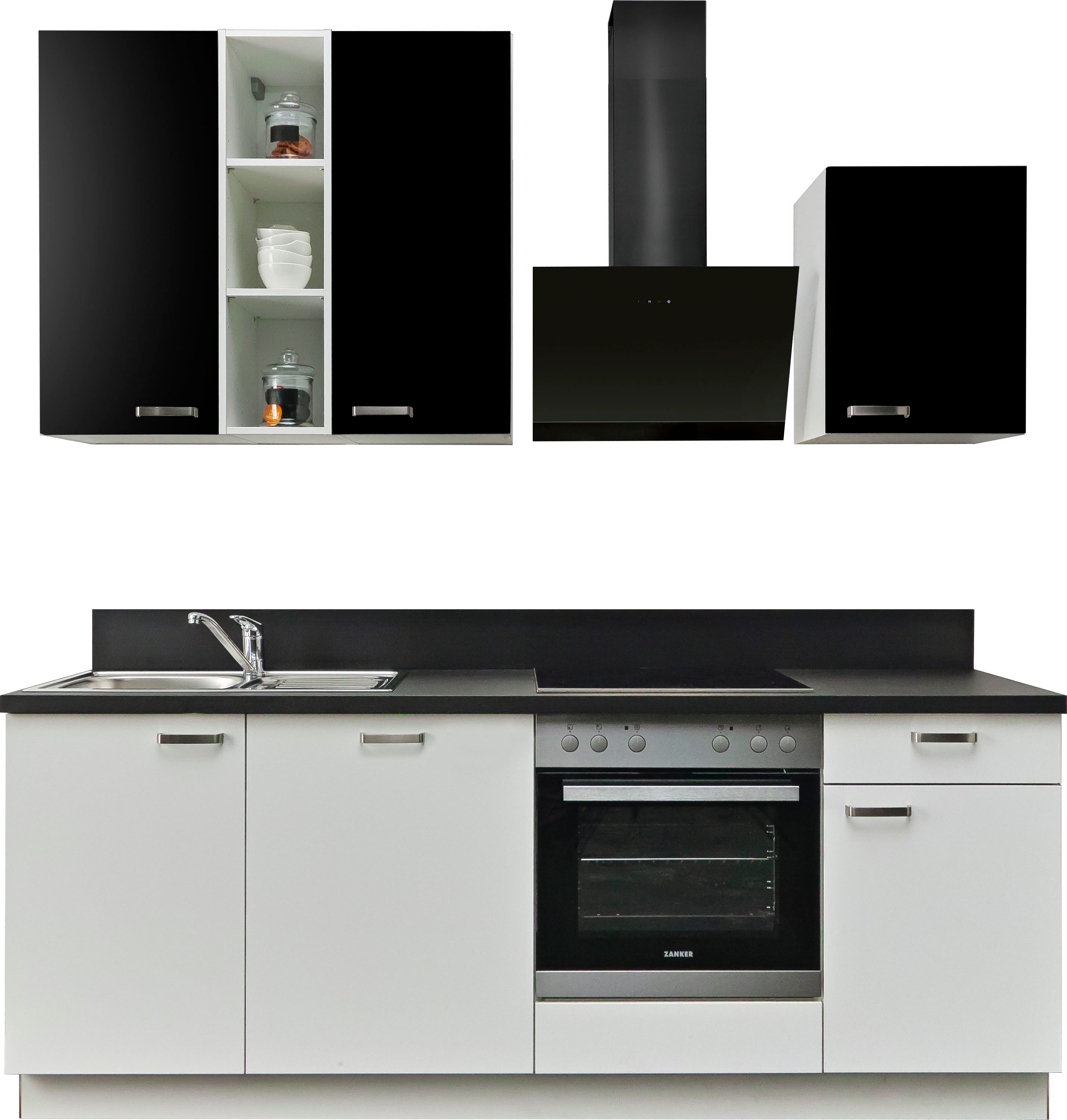 KOCHSTATION Küchenzeile "KS-Bari", wahlw. mit E-Geräten & Geschirrspüler, Soft-Close-Funktion und Vollauszug, vormontiert, Breite 220 cm