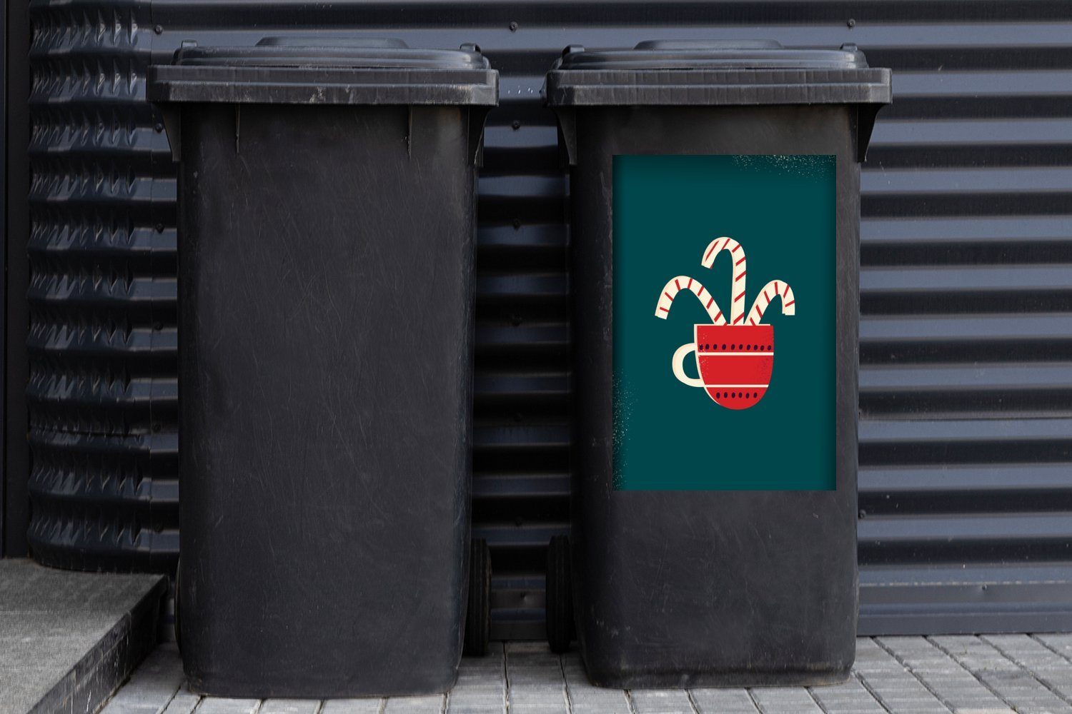 Weihnachtsschmuck Container, MuchoWow Mülltonne, (1 Weihnachten Mülleimer-aufkleber, Sticker, Abfalbehälter St), Tasse - - Wandsticker