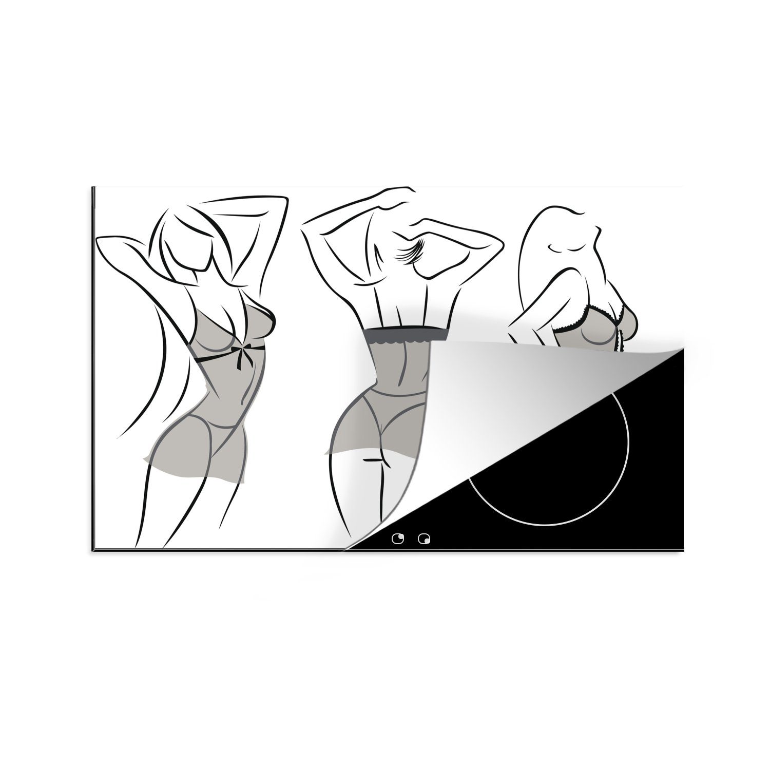 (1 Illustration Schutz von Herdblende-/Abdeckplatte tlg), drei Unterwäsche, cm, für in Induktionskochfeld die Ceranfeldabdeckung MuchoWow Vinyl, Frauen küche, 81x52