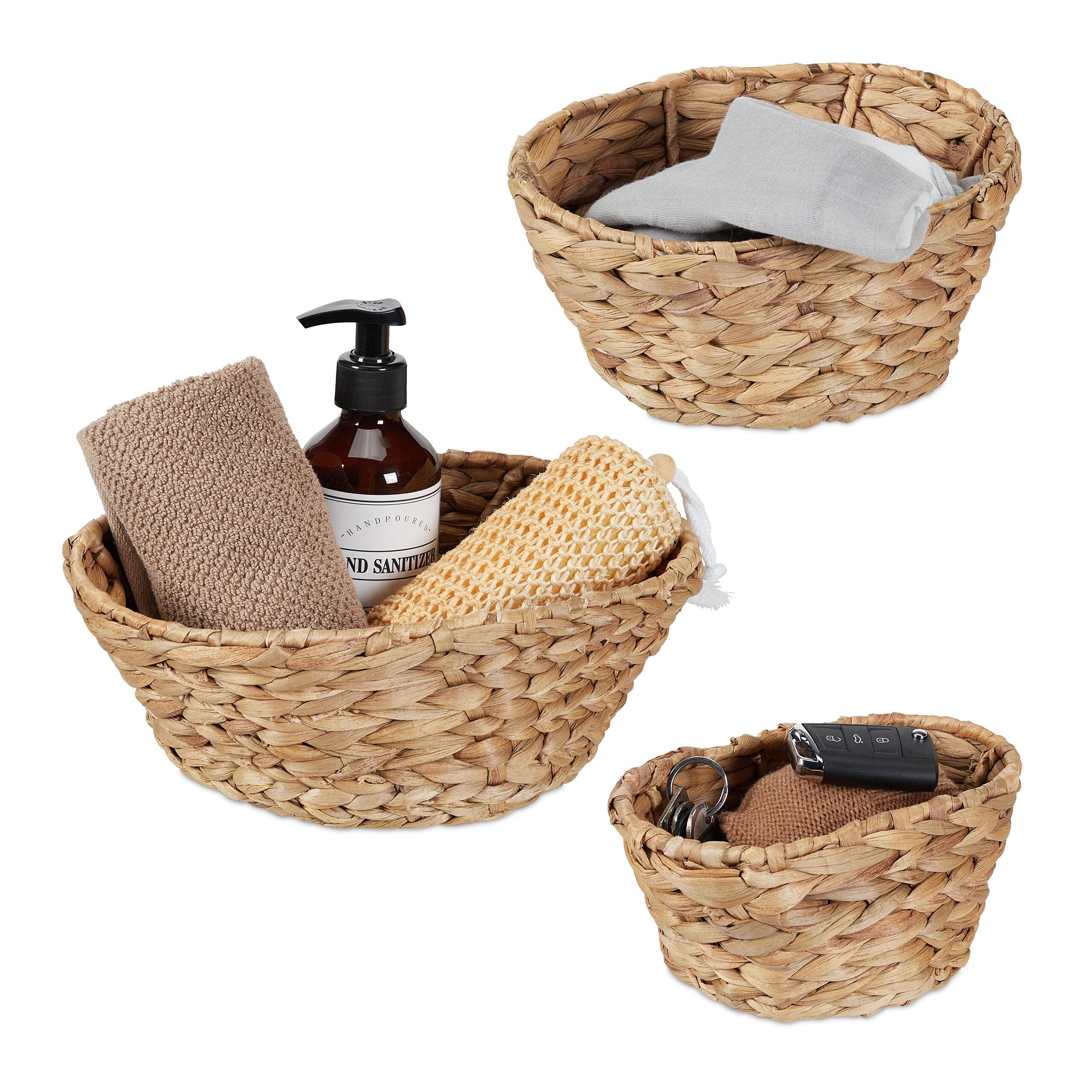 relaxdays Aufbewahrungskorb 3x Aufbewahrungskörbe Wasserhyazinthe günstig online kaufen