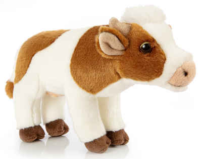 Uni-Toys Kuscheltier Kuh weiß-braun - Mit/ohne Glocke - 27 cm (Länge) - Plüsch, Plüschtier, zu 100 % recyceltes Füllmaterial