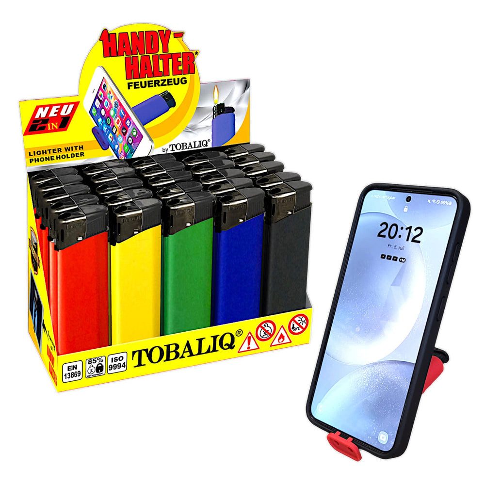 TOBALIQ Feuerzeuge Elektronik Feuerzeuge mit HANDY HALTER 2in1 - 25 stk