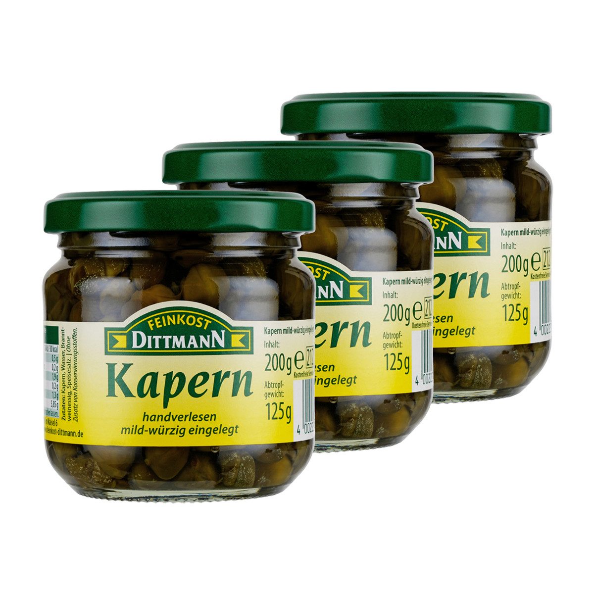 Feinkost Dittmann Gemüsekonserve, Feinkost Dittmann Kapern, 3er Pack (3 x 200 g)