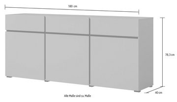 INOSIGN Sideboard Cross,Breite 180 cm, moderne grifflose Kommode,3 Türen/3 Schubkästen, Schubladenschrank mit viel Stauraum, Einlegeböden verstellbar