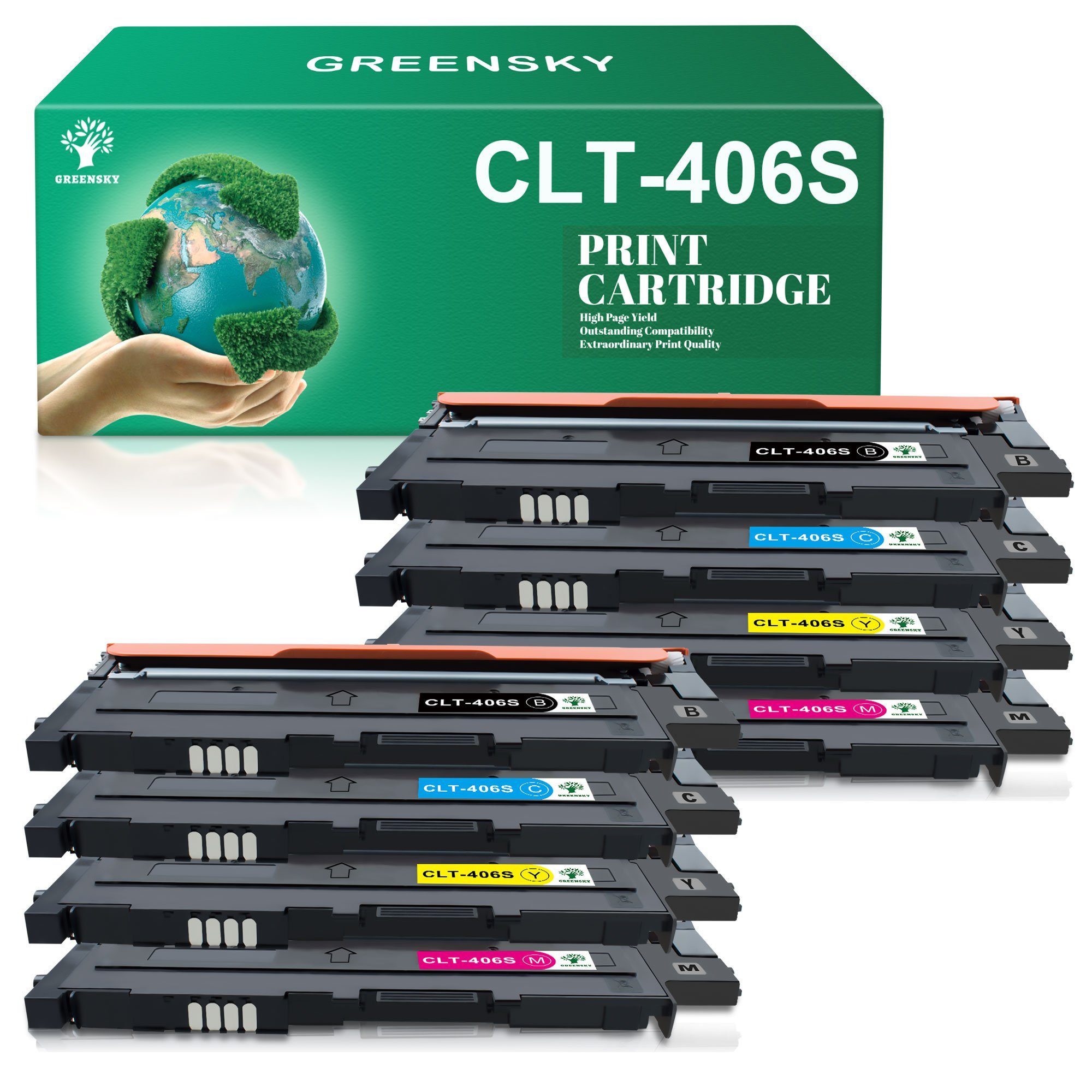 Greensky Tonerpatrone ersetzt CLT-406S CLT-P406C für SAMSUNG Xpress, (CLP-360 CLP-365W CLP-360N CLP-366W CLP-360ND CLP-367W, 8-St) 2x Schwarz, 2x Cyan, 2x Magenta, 2x Gelb