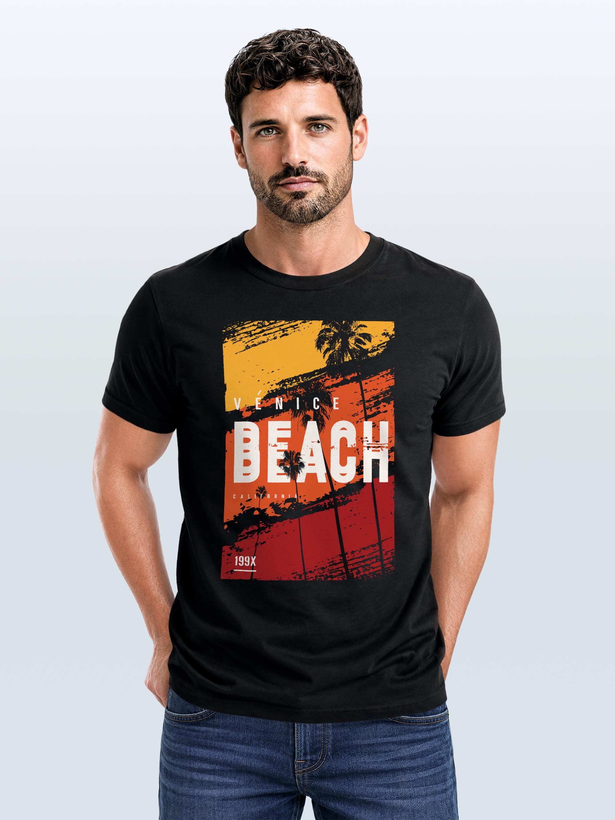 Neverless Print-Shirt Herren T-Shirt Sommer Venice Beach Surfing Motiv Aufdruck Strand mit Print