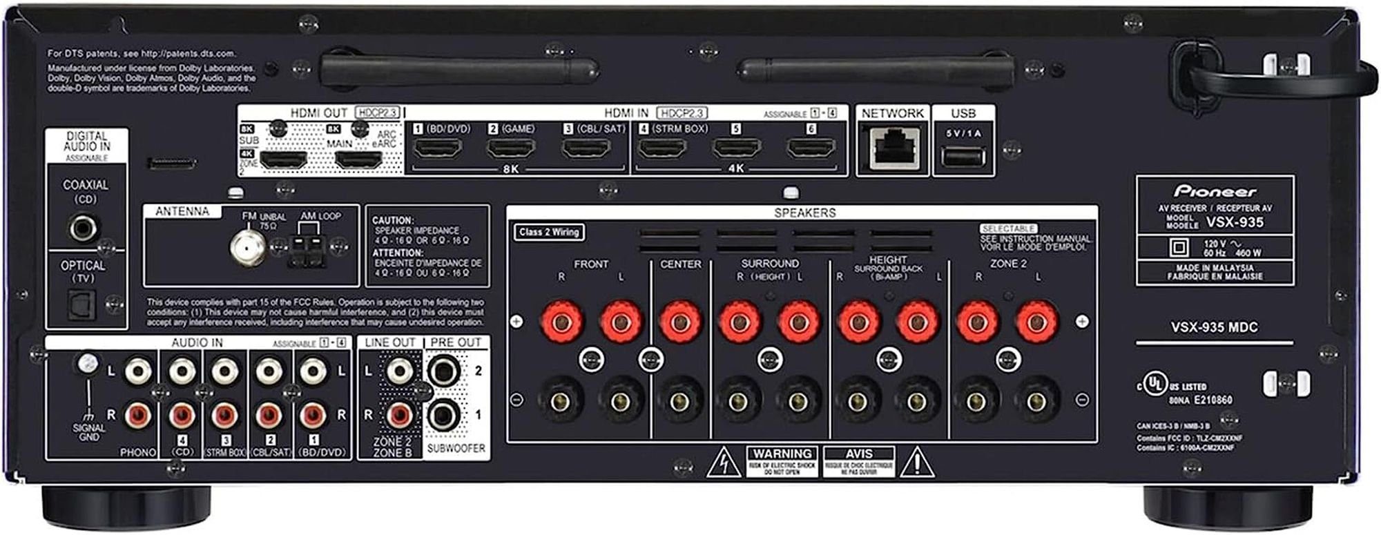 Pioneer VSX-935M2 7.2 AV Receiver AirPlay Sonos Atmos AV-Receiver BT 8K schwarz WiFi