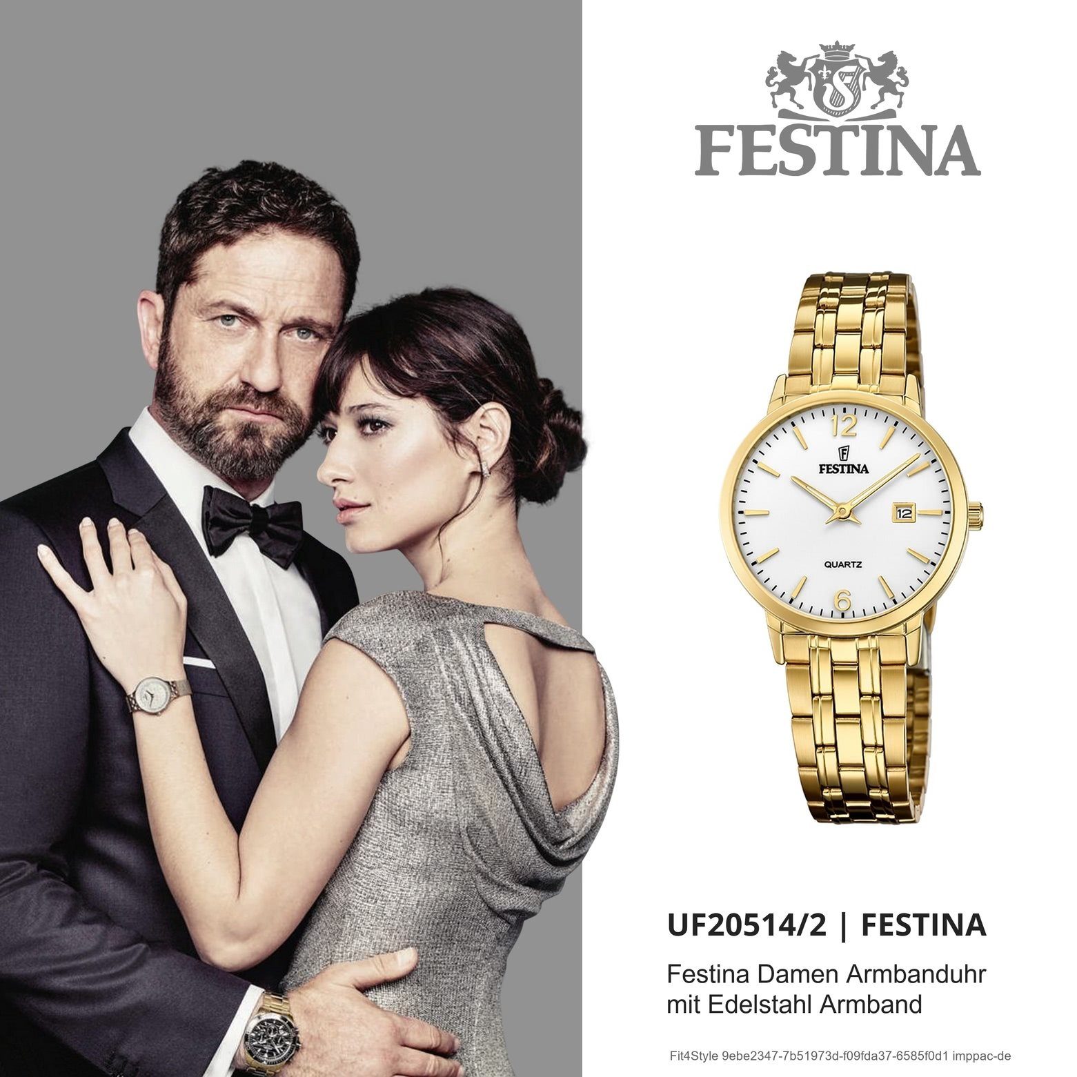 Armbanduhr Festina Edelstahlarmband Stahl, Elegant rund, Festina gold, Damen Damen Elegant Uhr F20514/2 Quarzuhr