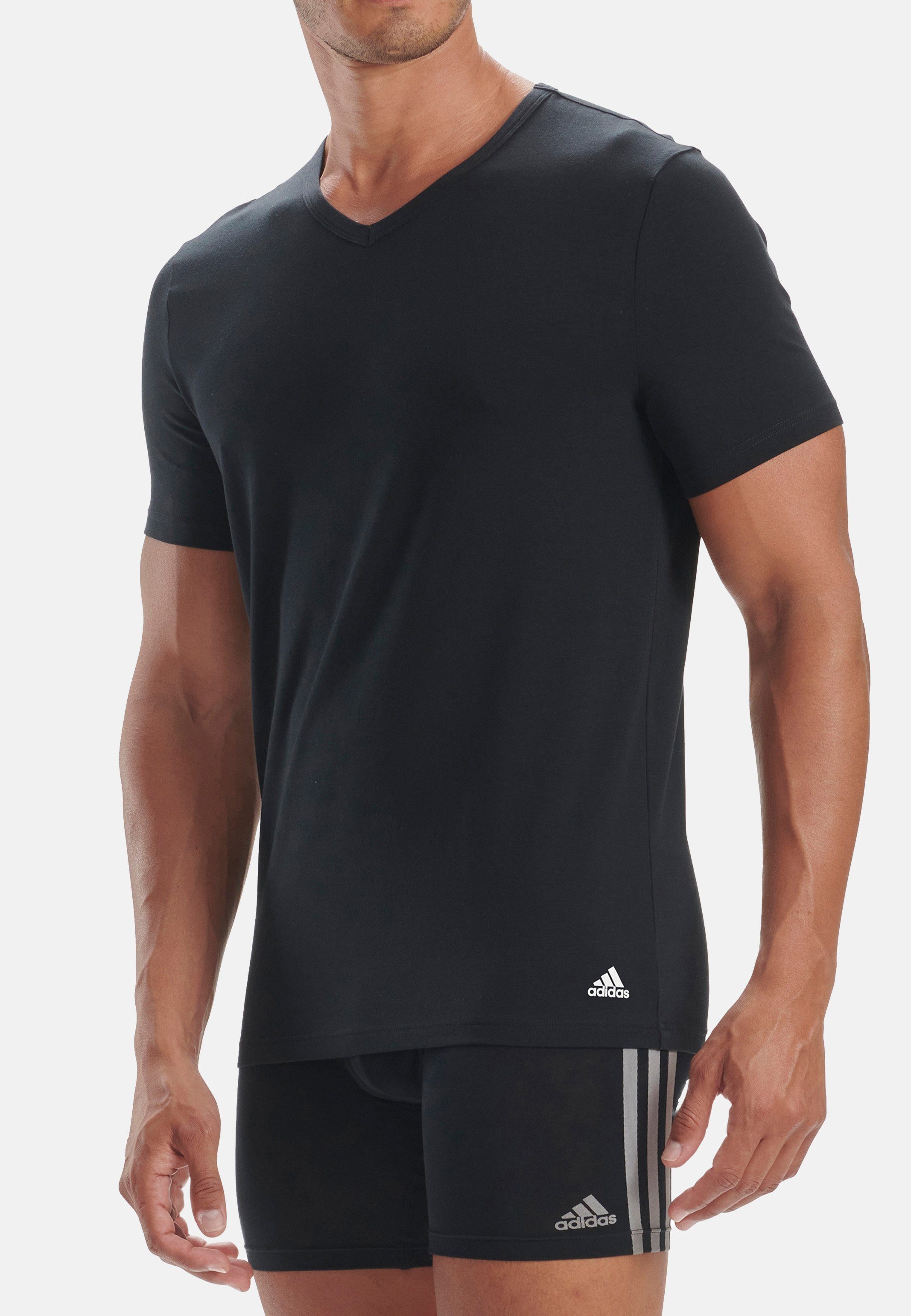 - Kurzarm (Spar-Set, Unterhemd Unterhemd / 4er Cotton Sportswear Schwarz Baumwolle - Active Flex 3 4-St) adidas Pack Stripes Shirt