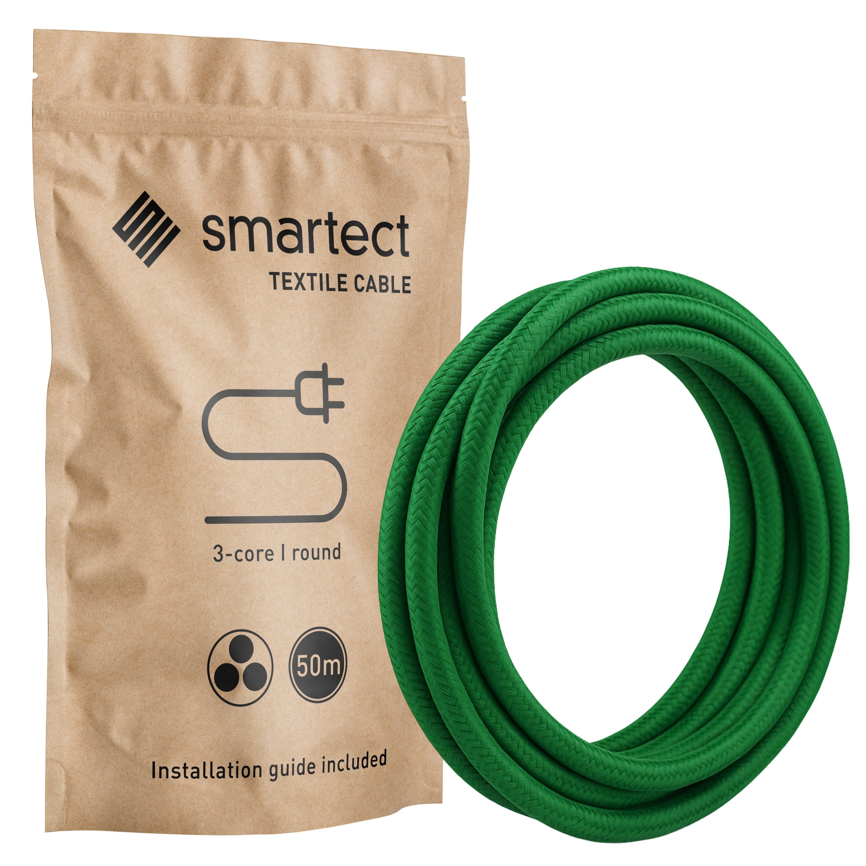 smartect smartect Textilkabel Round (3 x 0.75 mm) Stromkabel, (5000 cm), Stoffkabel Elektro für eigenes DIY-Projekt
