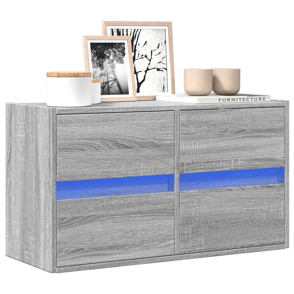 furnicato TV-Schrank TV-Wandschrank 80 x 31 x 45 cm Grau Sonoma (1-St) RGB-LED-Beleuchtung Lowboard mit 4 Schubladen für dein Wohnzimmer