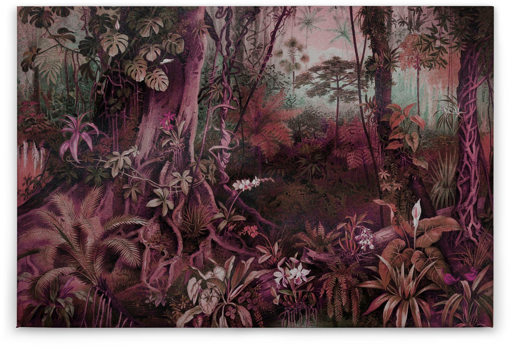 jungle, (1 pink, A.S. rosa Leinwandbild rot, St), Wald Bild Keilrahmen Dschungel Création