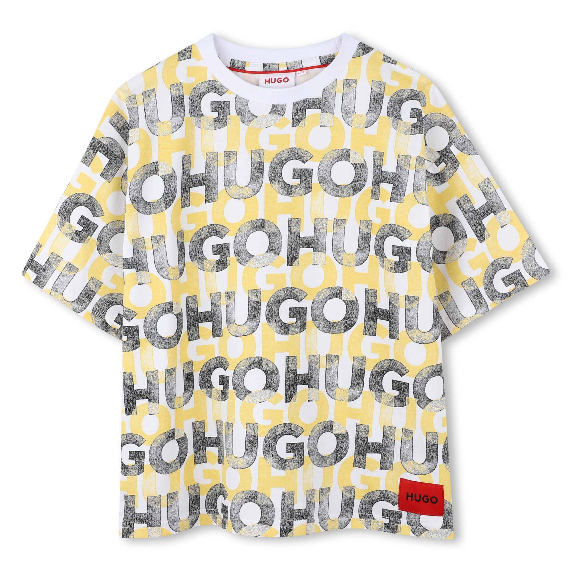 Print-Shirt HUGO Kinder T-Shirt weiß mit modernem Allover-Logoprint