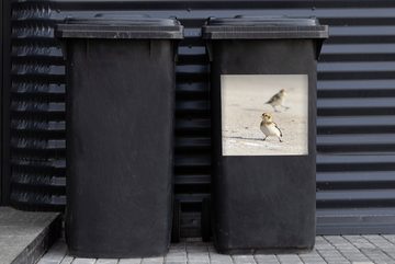 MuchoWow Wandsticker Ein kleiner Sanderling im Sand mit Resten von Schnee (1 St), Mülleimer-aufkleber, Mülltonne, Sticker, Container, Abfalbehälter