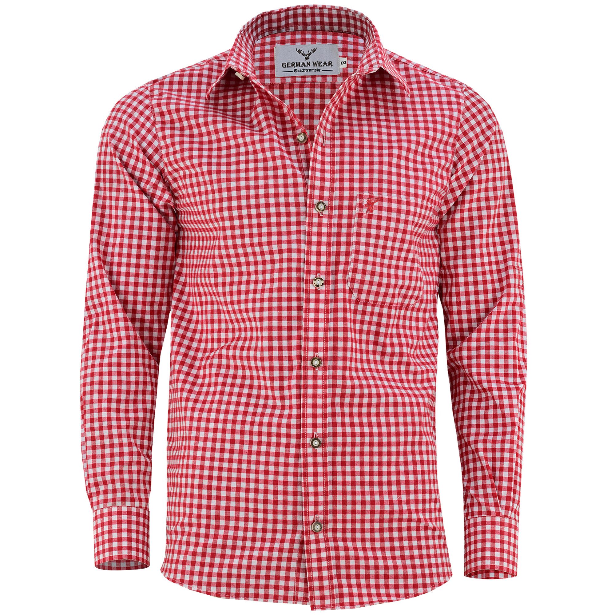 German Wear Trachtenhemd GW1203 Karo Trachtenhemd Rot Kariert 100% Baumwolle