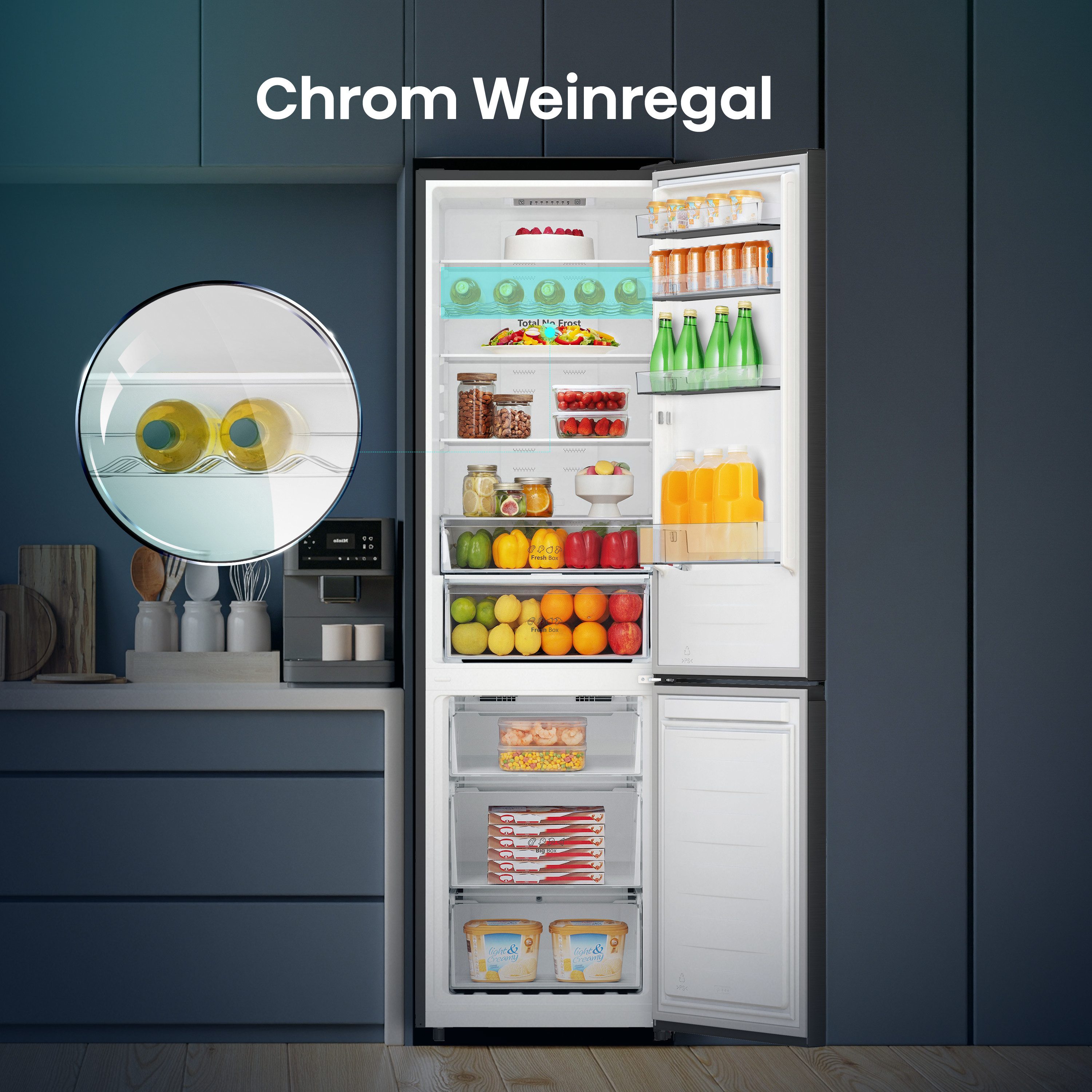 Hisense Kühl-/Gefrierkombination RB440N4AFA, 201,7 cm hoch, 59,5 cm breit, Total No Frost, 0° Cooling Schublade, Flaschenablage, Super Freeze – Bild 4 von 5