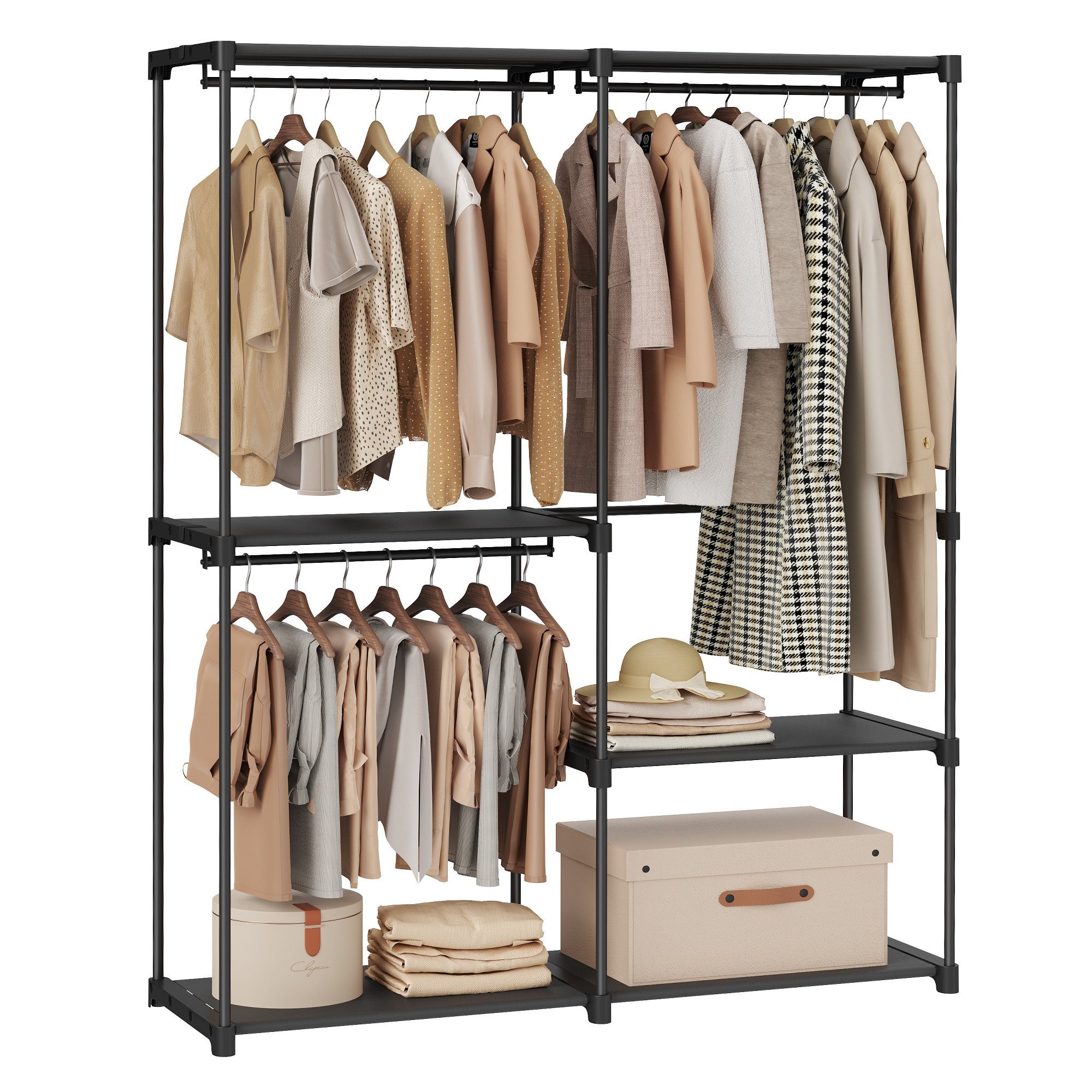 SONGMICS Kleiderständer, Kleiderschrank offen, 3 Hängefächer