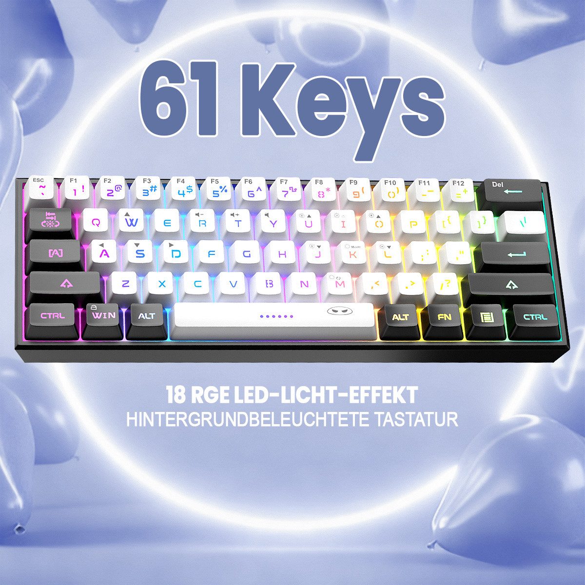 Novzep Gaming Tastatur, 61 Tasten Mechanische/Membran Tastatur 60% Tastatur Gaming-Tastatur (kompakt Plug & Play ergonomisch, USB Kabel RGB Beleuchtung)