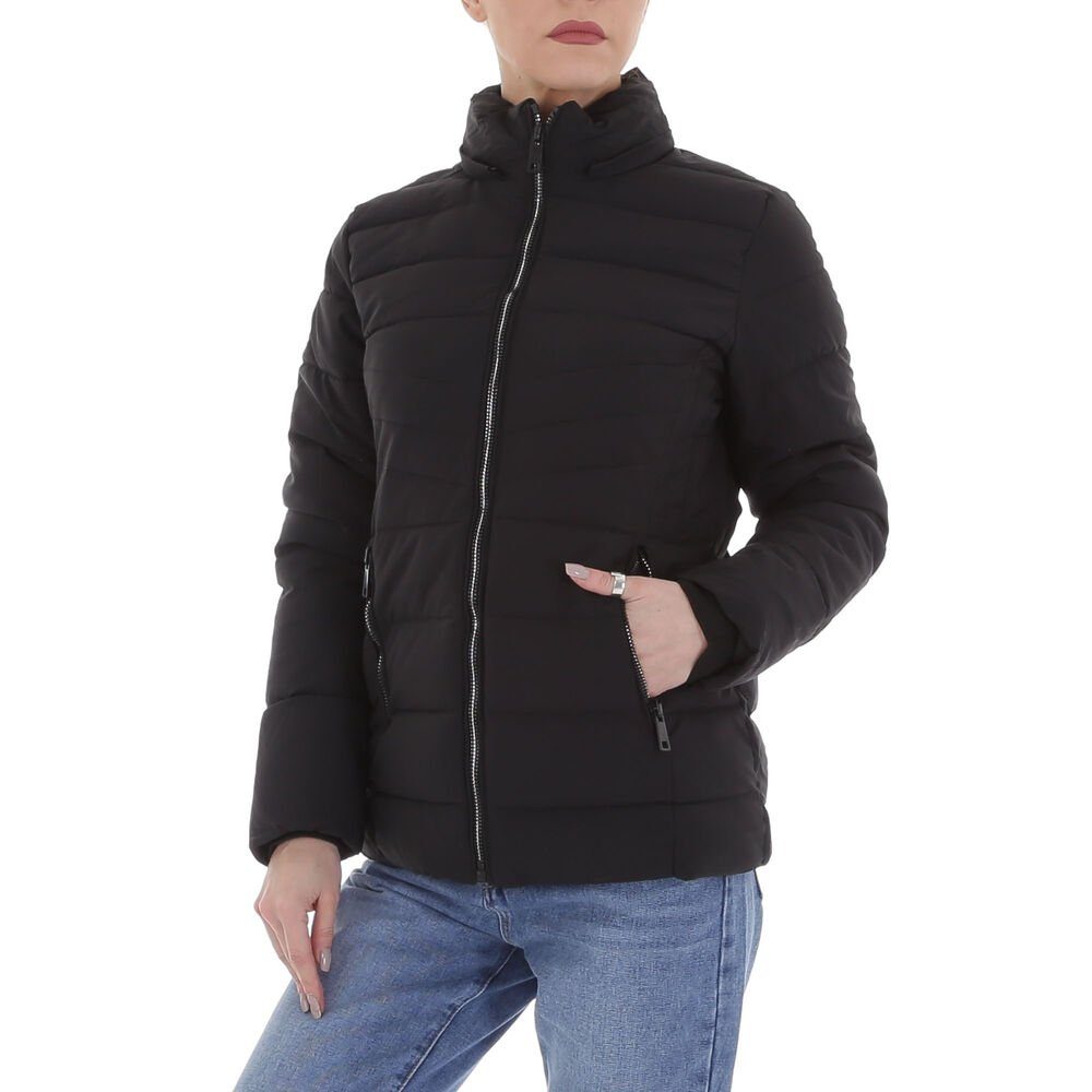 in Damen Kapuze Steppjacke Schwarz Ital-Design (abnehmbar) Freizeit Winterjacke Gefüttert